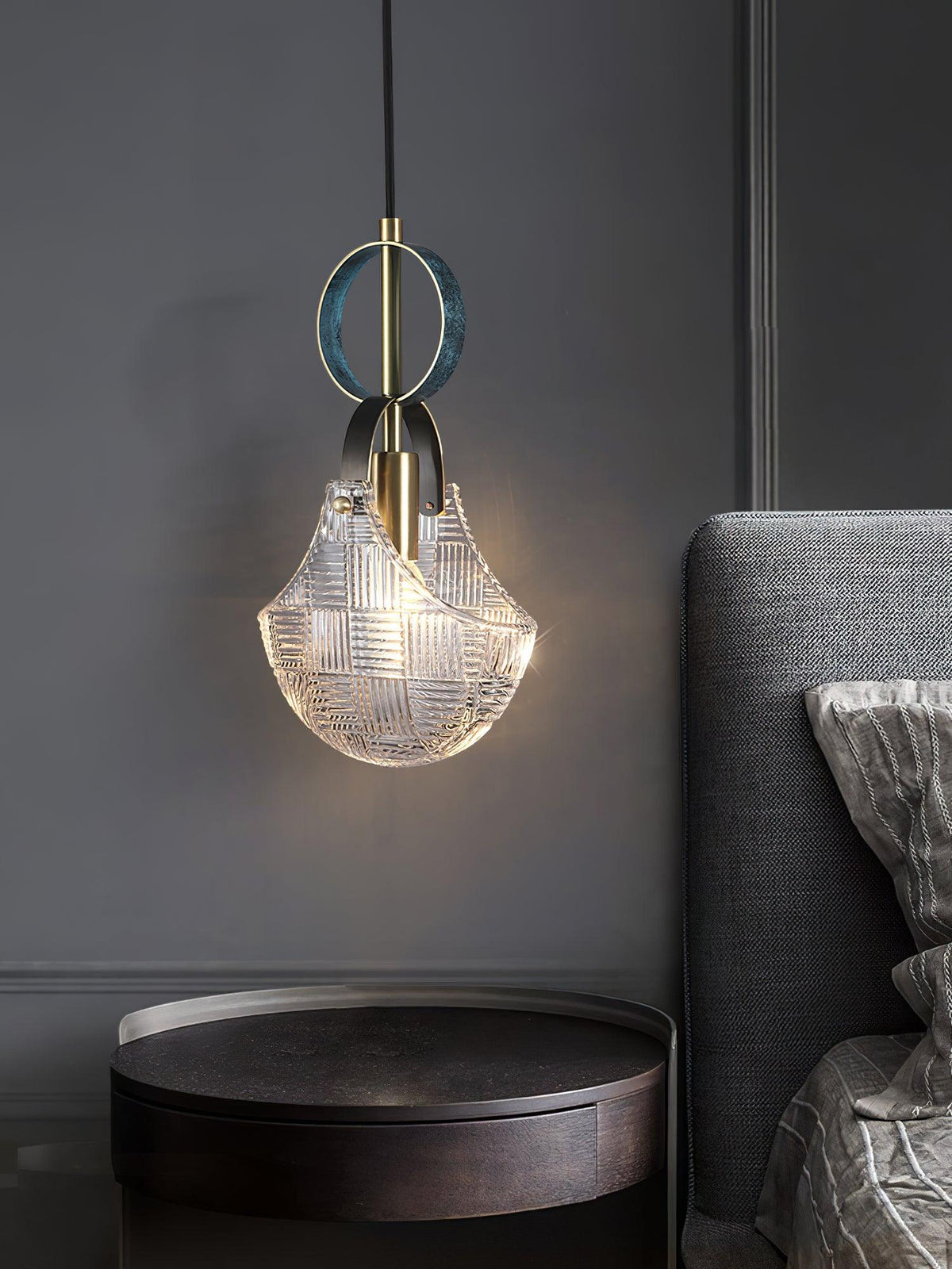 Eirerine Pendant Light Glass Brass Teal