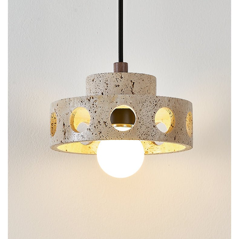 Bria Hollow Natural Yellow Travertine Pendant Lamp