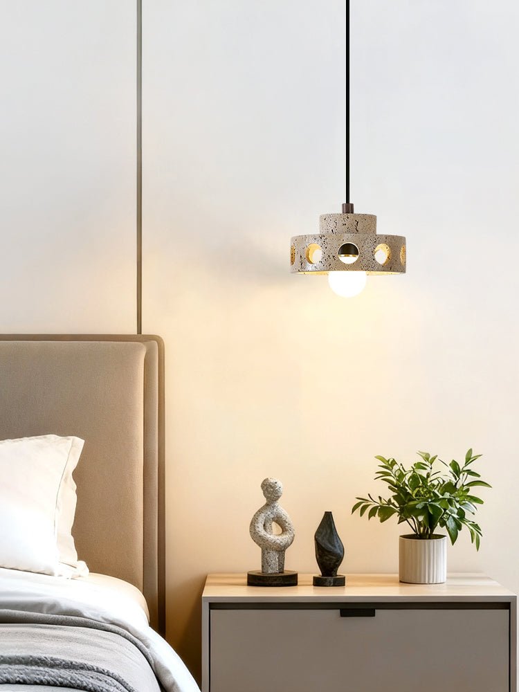 Bria Hollow Natural Yellow Travertine Pendant Lamp