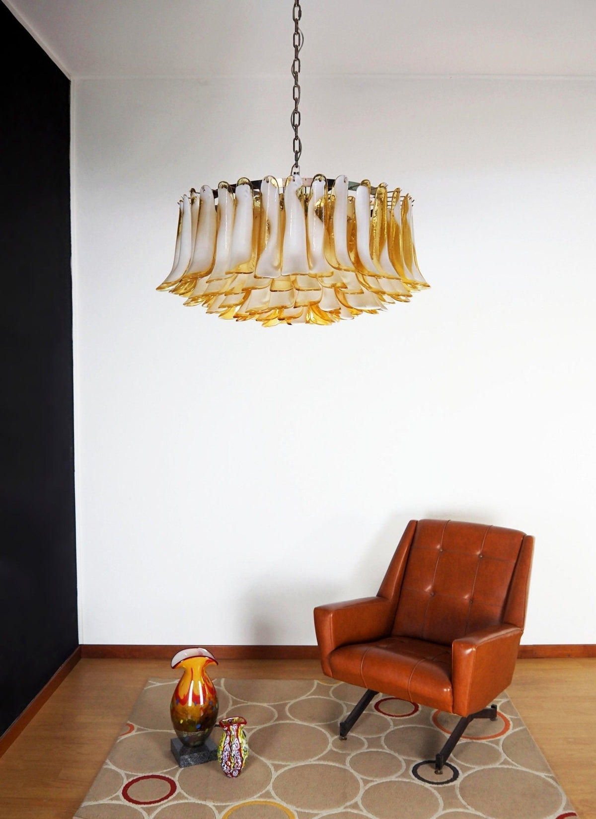 Equvel Chandelier Amber Murano Glass Petal Elegant