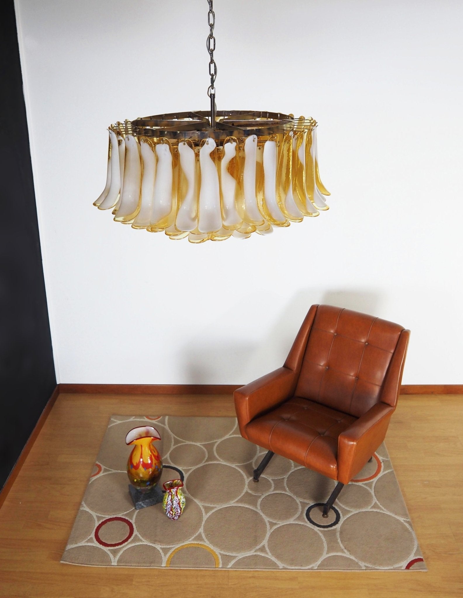 Equvel Chandelier Amber Murano Glass Petal Elegant