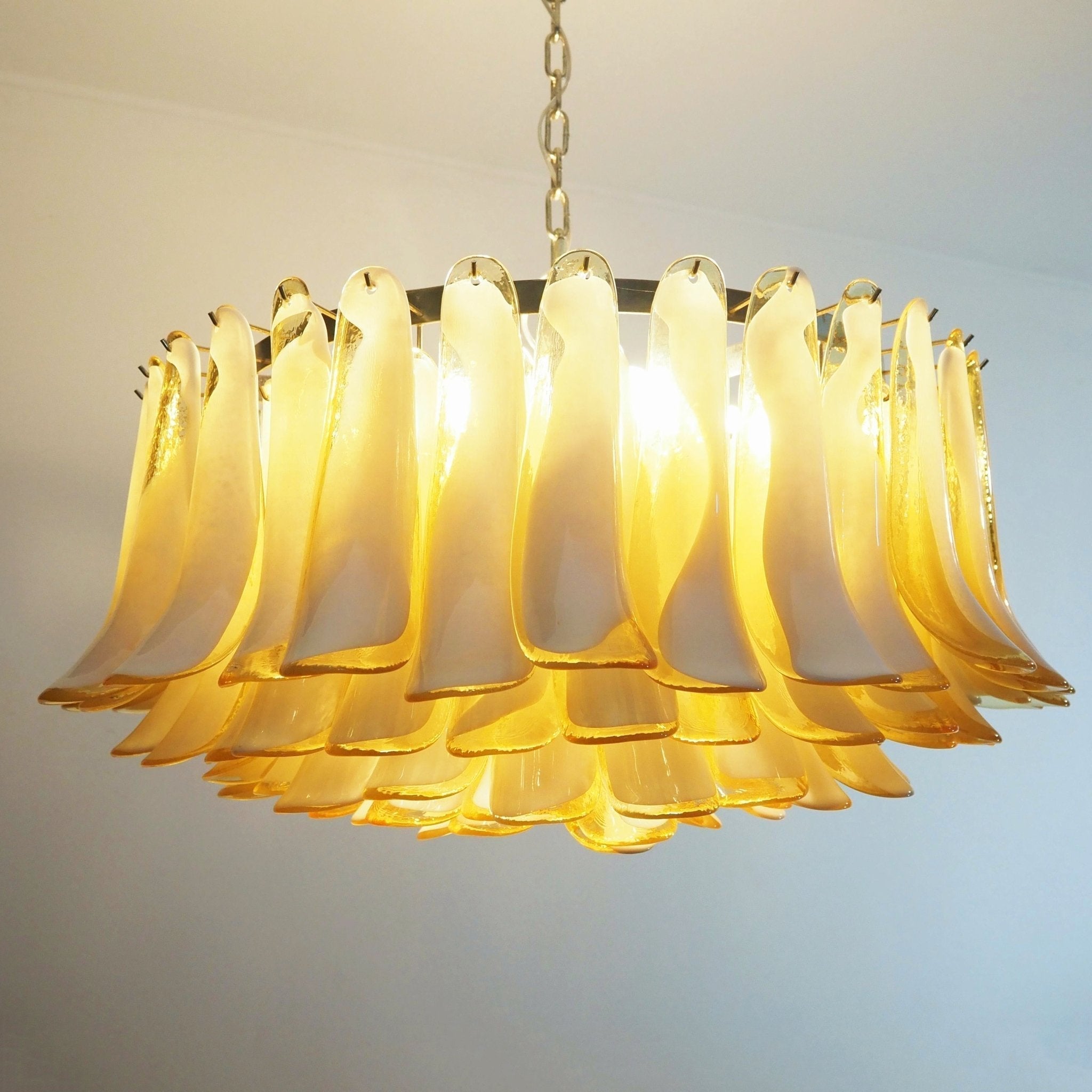 Equvel Chandelier Amber Murano Glass Petal Elegant
