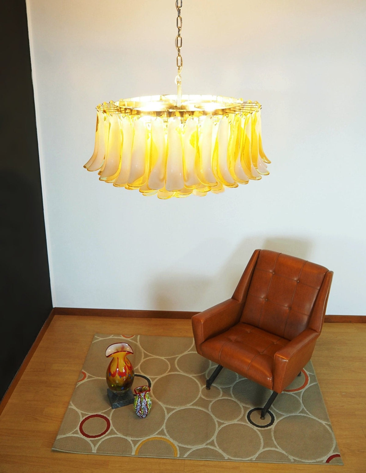 Equvel Chandelier Amber Murano Glass Petal Elegant