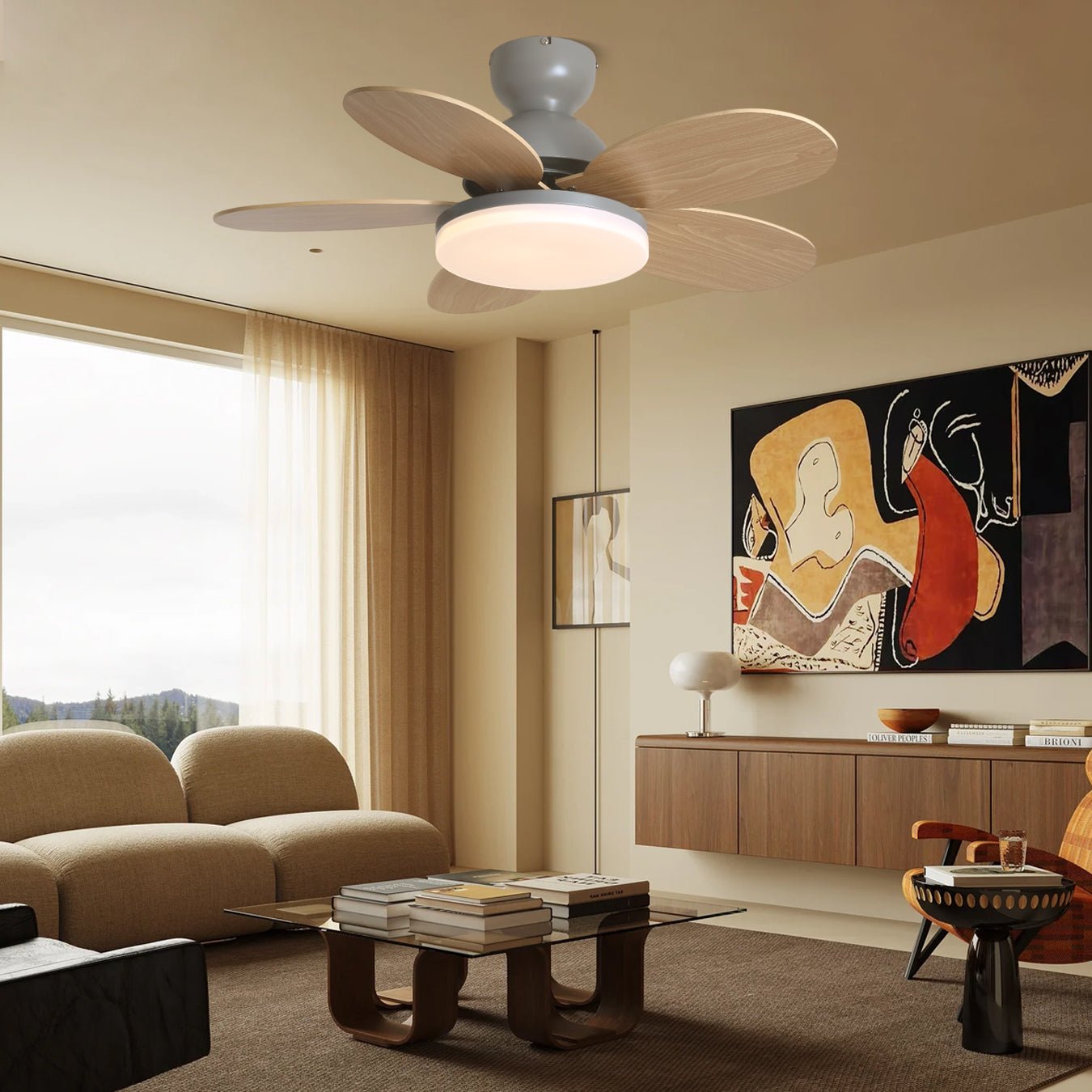 Liora Colorful Glass Kids Ceiling Fan Light - Neutral Decor