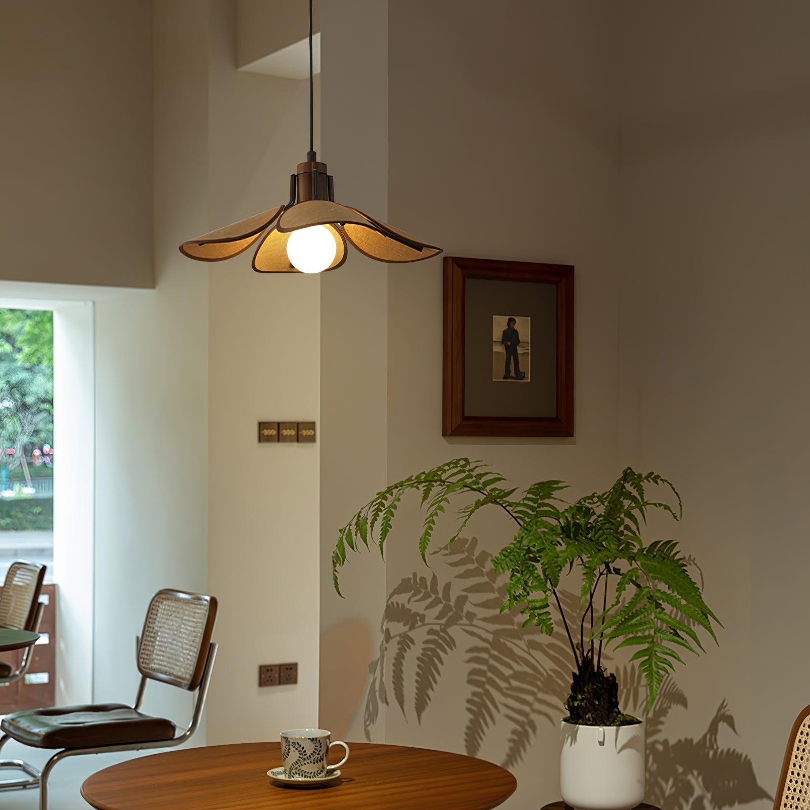 Utalion Traditional Petal Bloom Wood Fabric Pendant Light