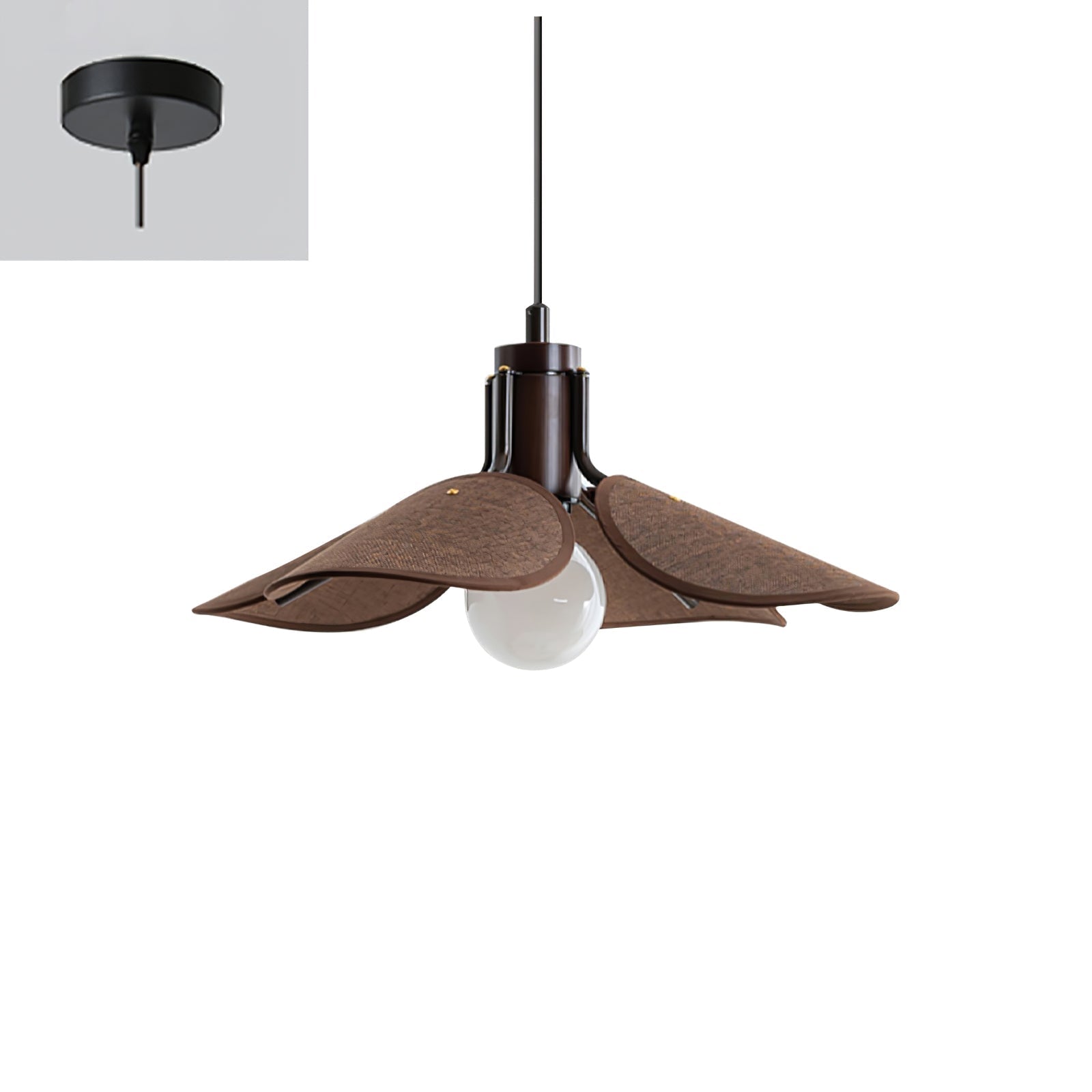 Utalion Traditional Petal Bloom Wood Fabric Pendant Light