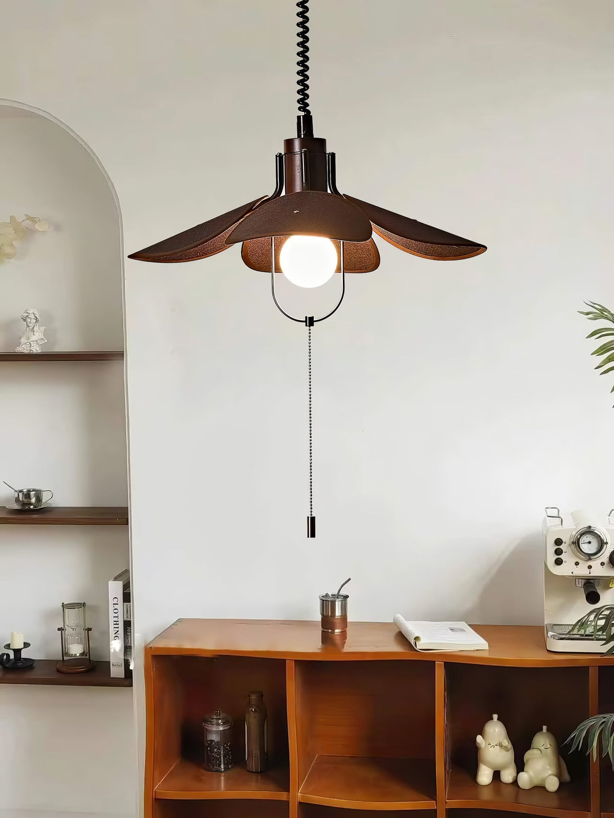 Utalion Traditional Petal Bloom Wood Fabric Pendant Light
