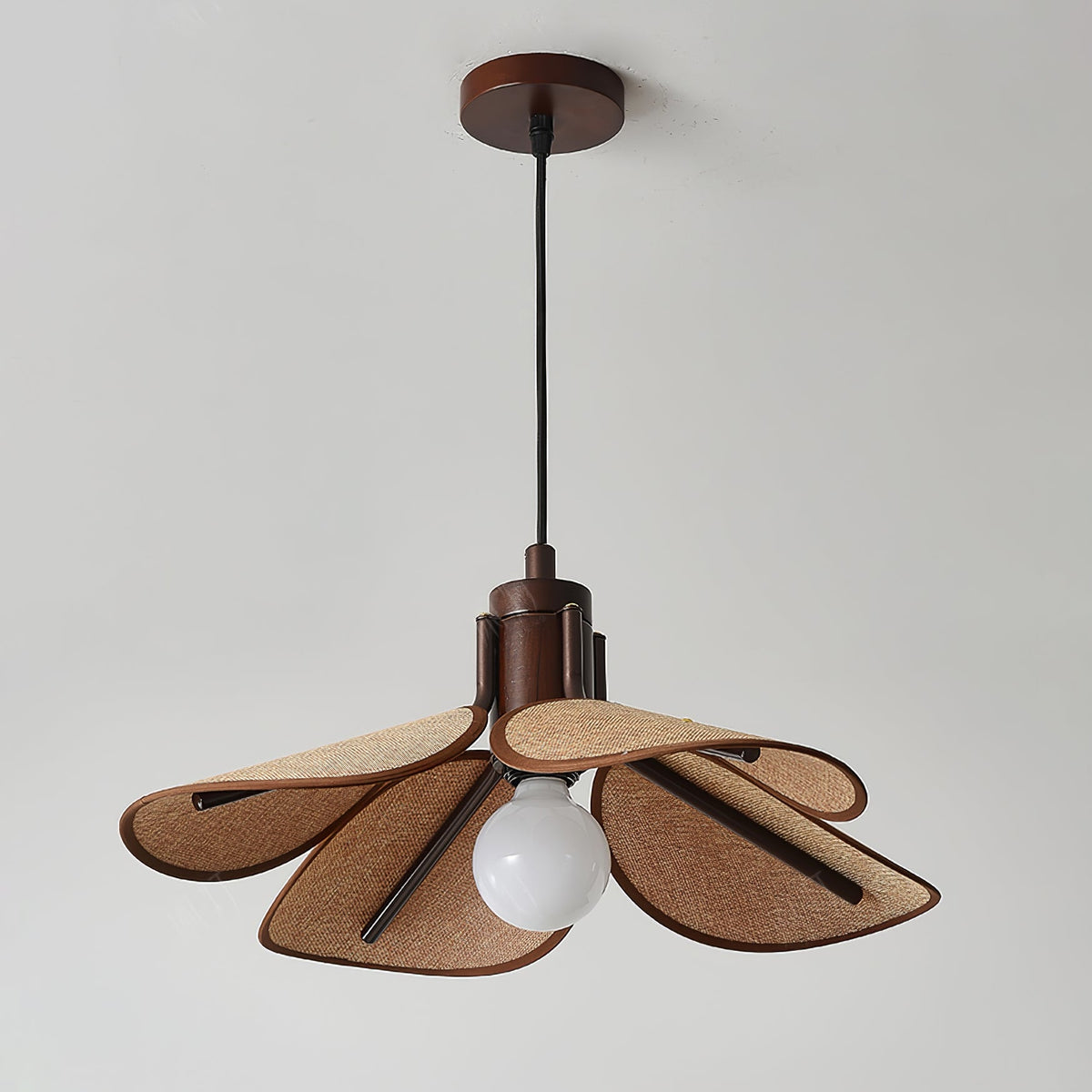 Utalion Traditional Petal Bloom Wood Fabric Pendant Light