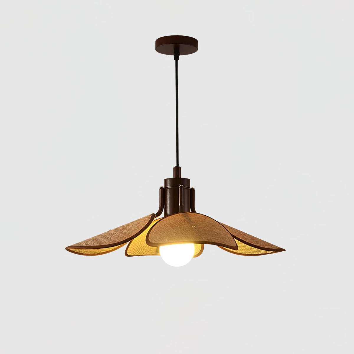 Utalion Traditional Petal Bloom Wood Fabric Pendant Light