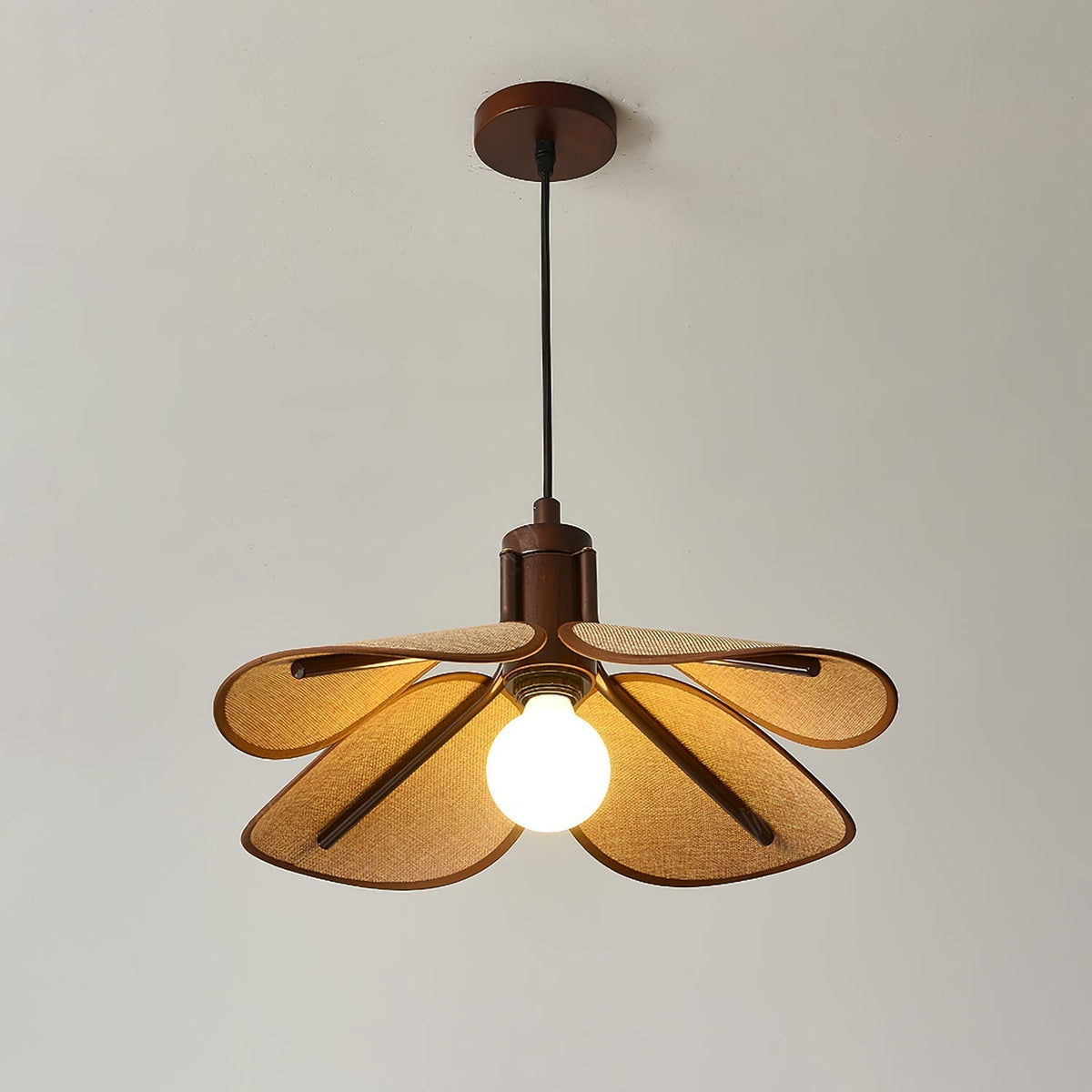 Utalion Traditional Petal Bloom Wood Fabric Pendant Light
