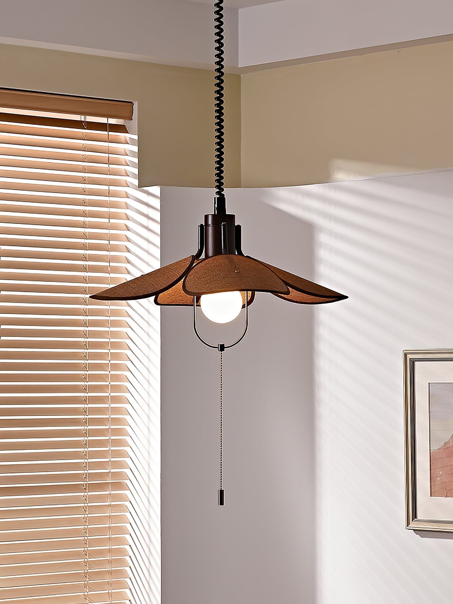 Utalion Traditional Petal Bloom Wood Fabric Pendant Light