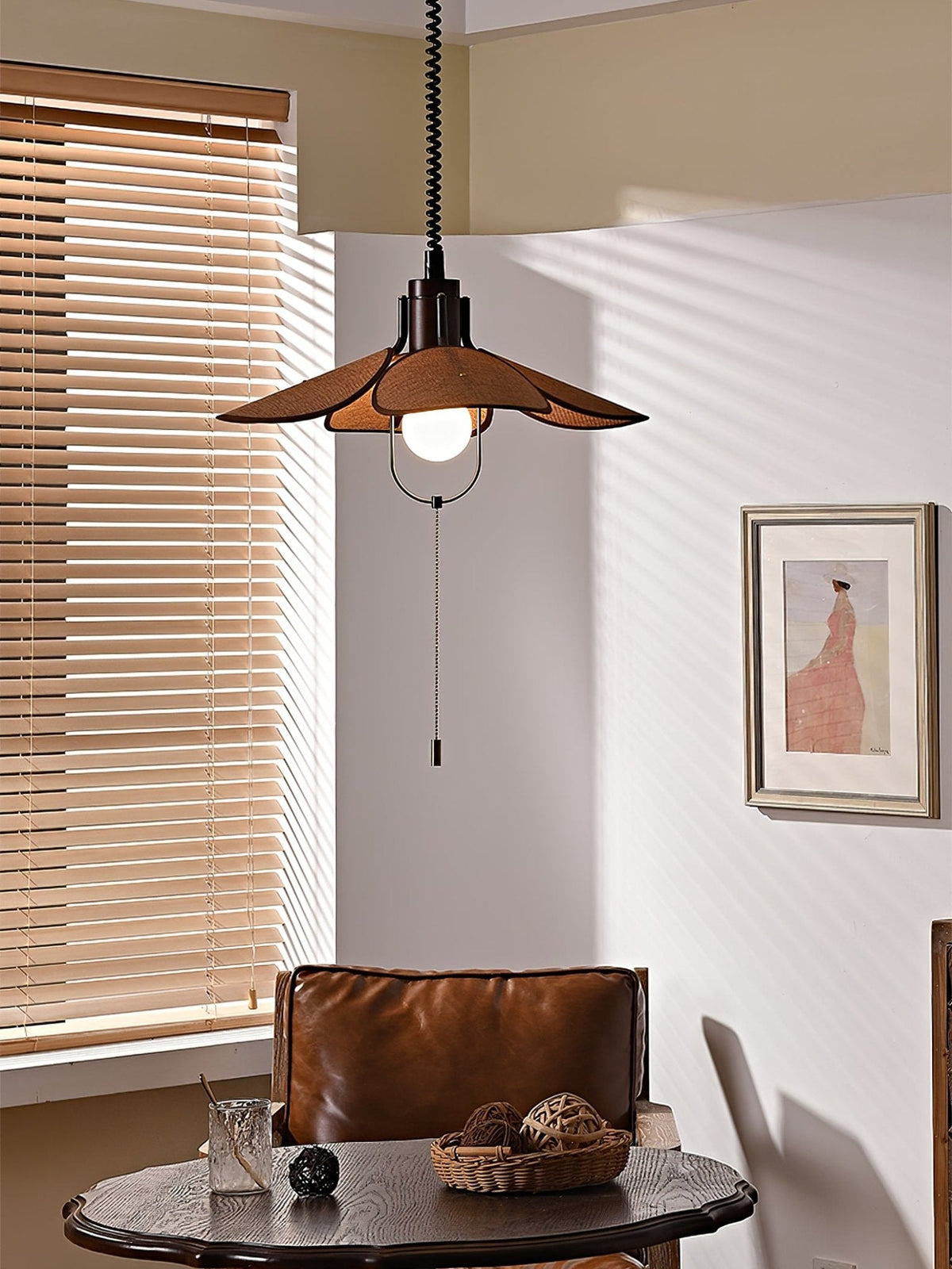 Utalion Traditional Petal Bloom Wood Fabric Pendant Light