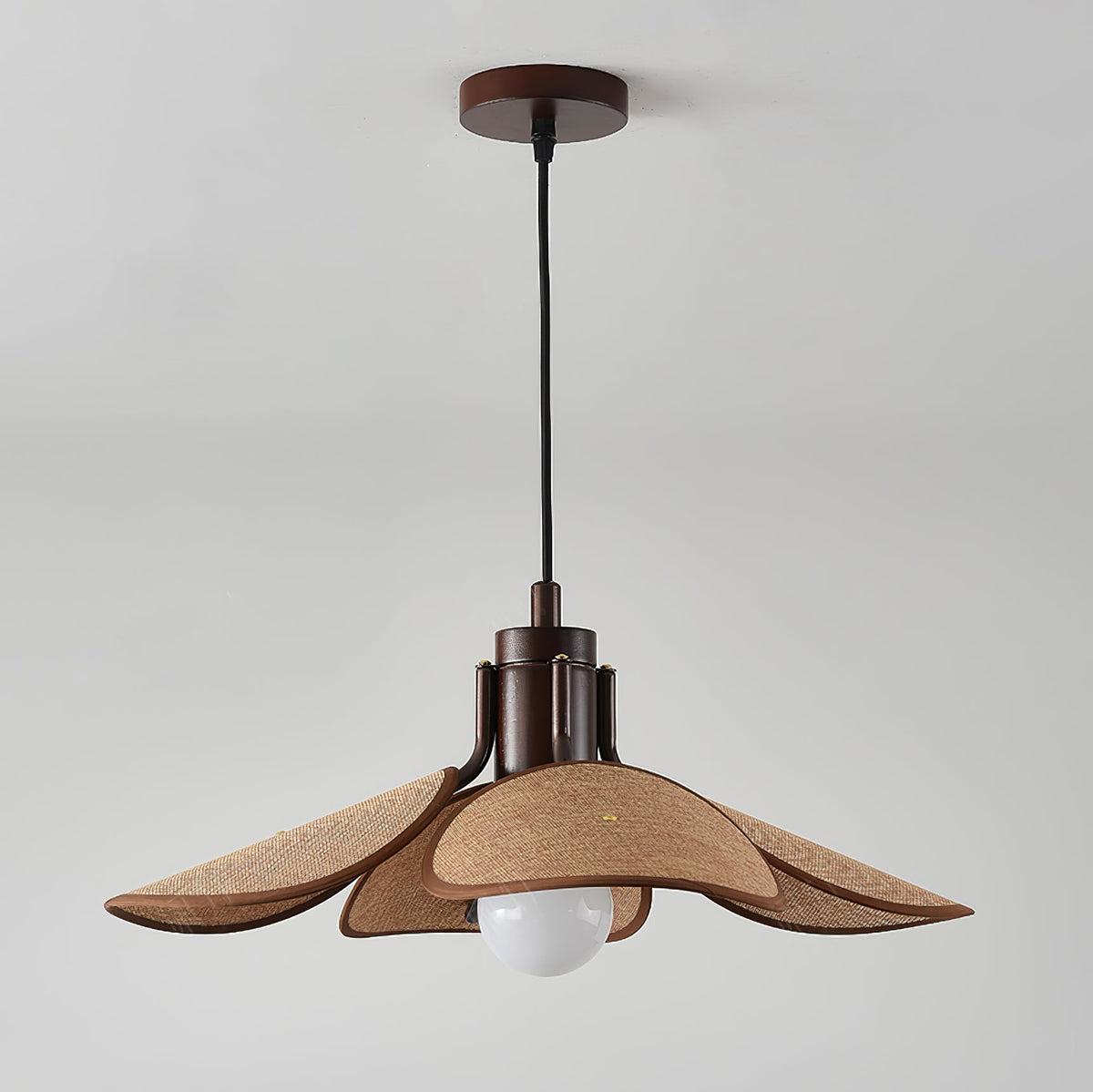 Utalion Traditional Petal Bloom Wood Fabric Pendant Light