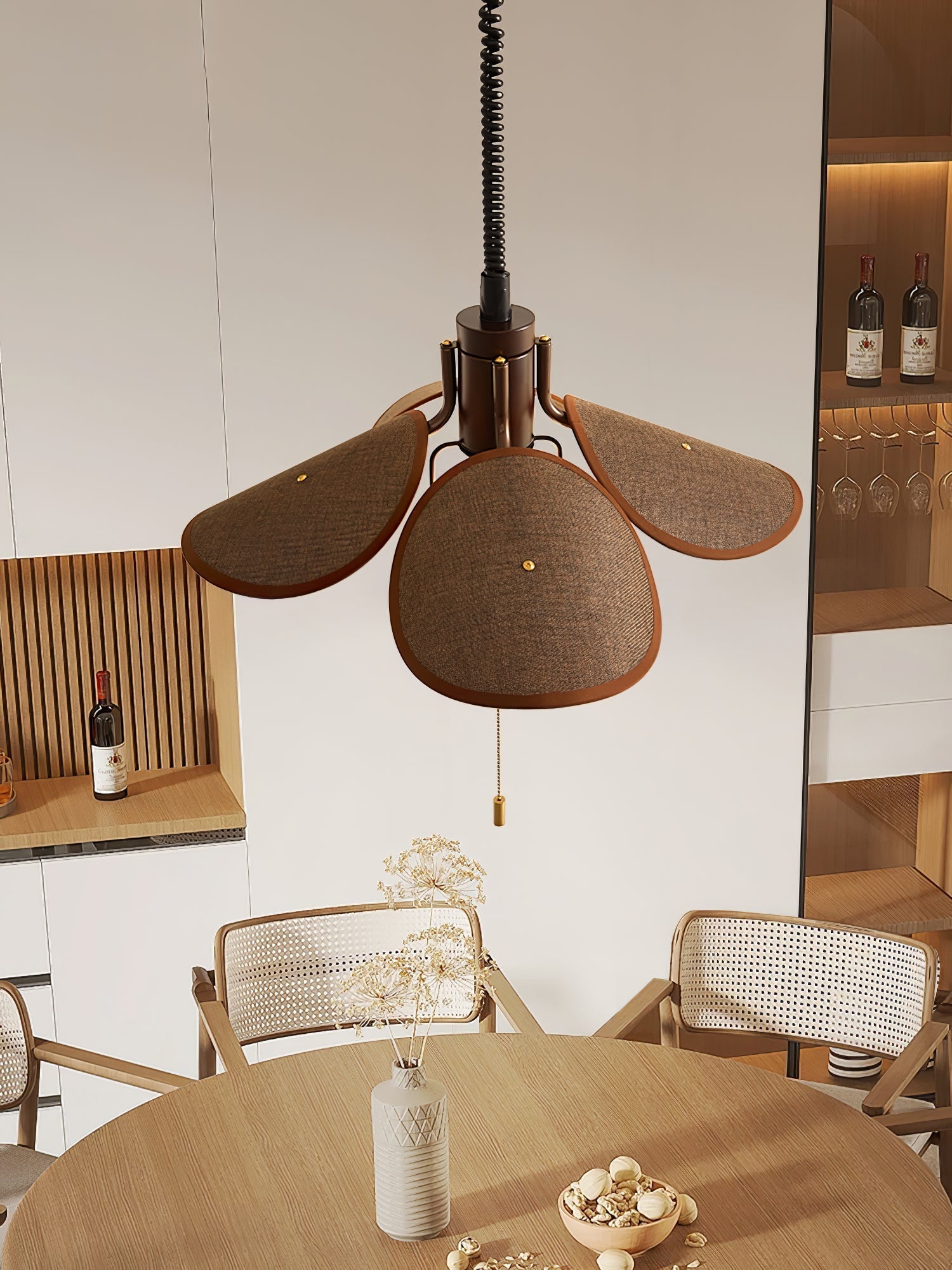 Utalion Traditional Petal Bloom Wood Fabric Pendant Light