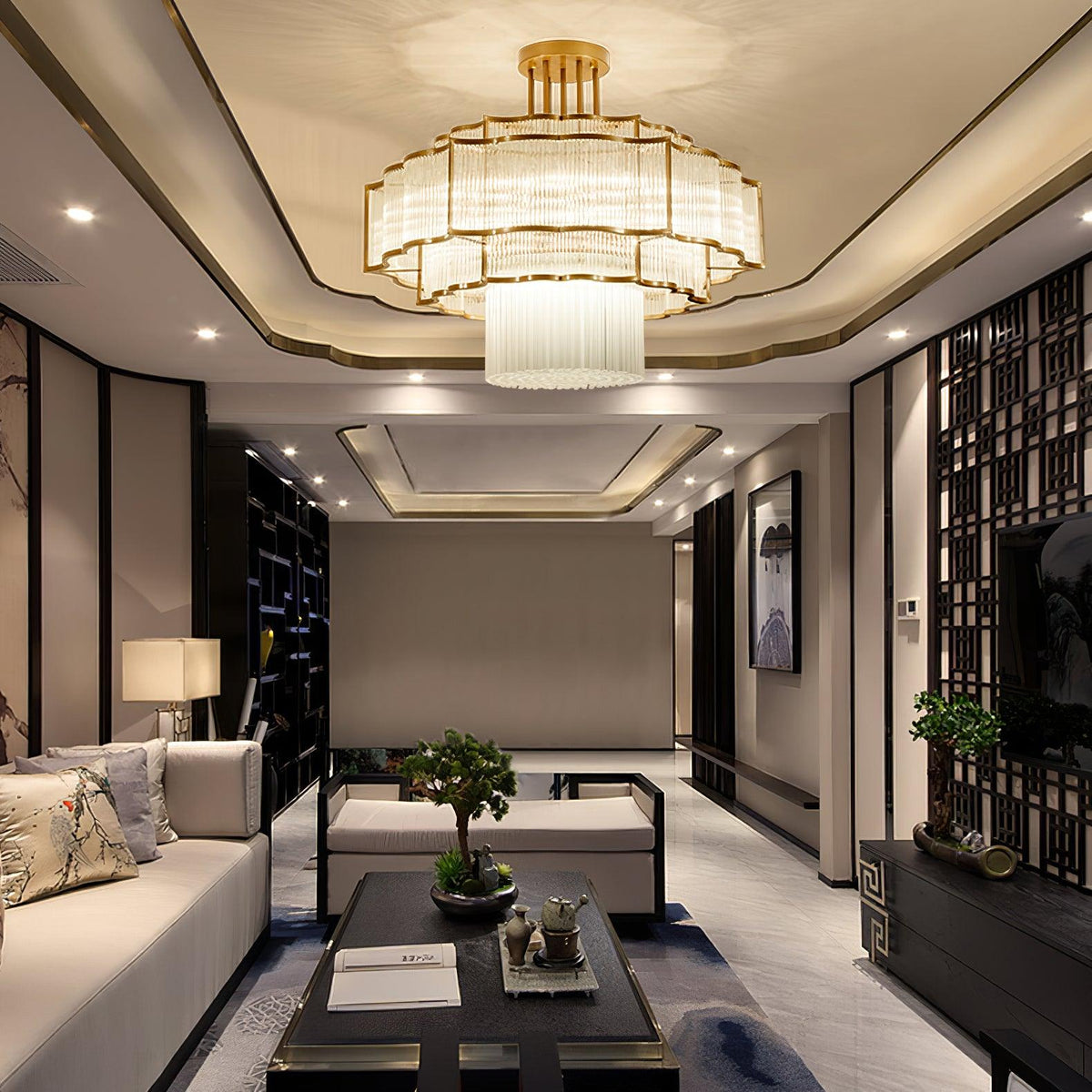 Eirelaine Chandelier Gold Black Glass