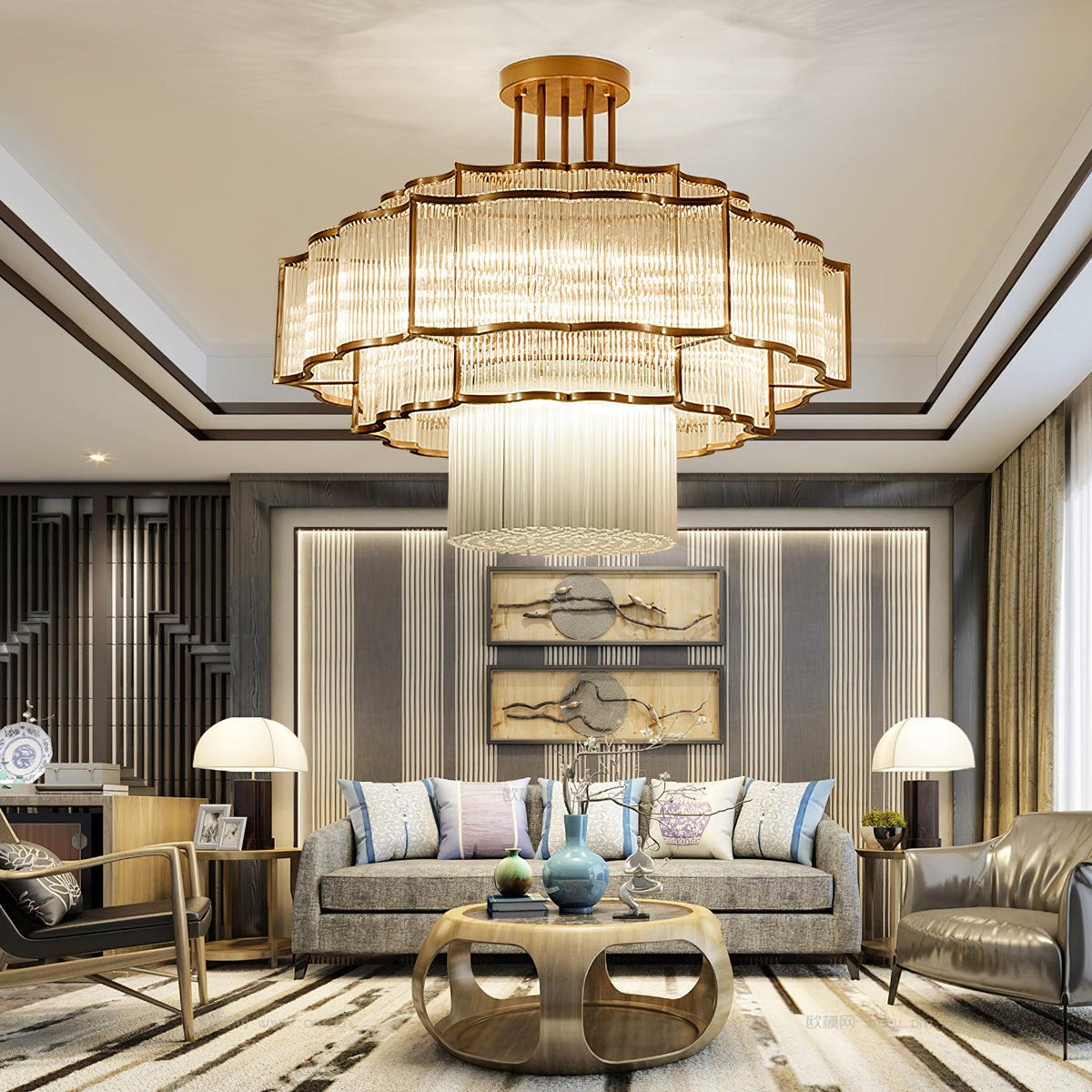 Eirelaine Chandelier Gold Black Glass