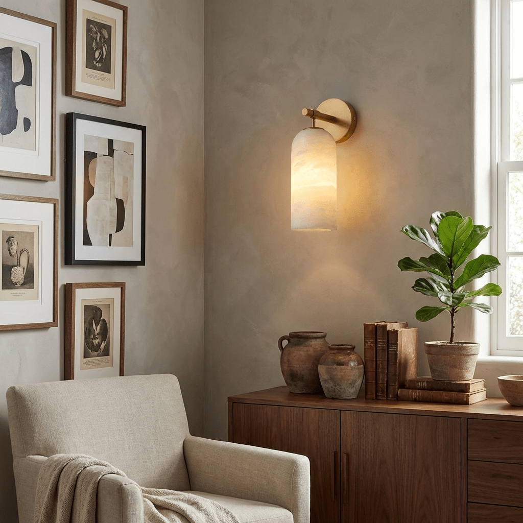 Delaborne Pillar Alabaster Indoor Wall Light