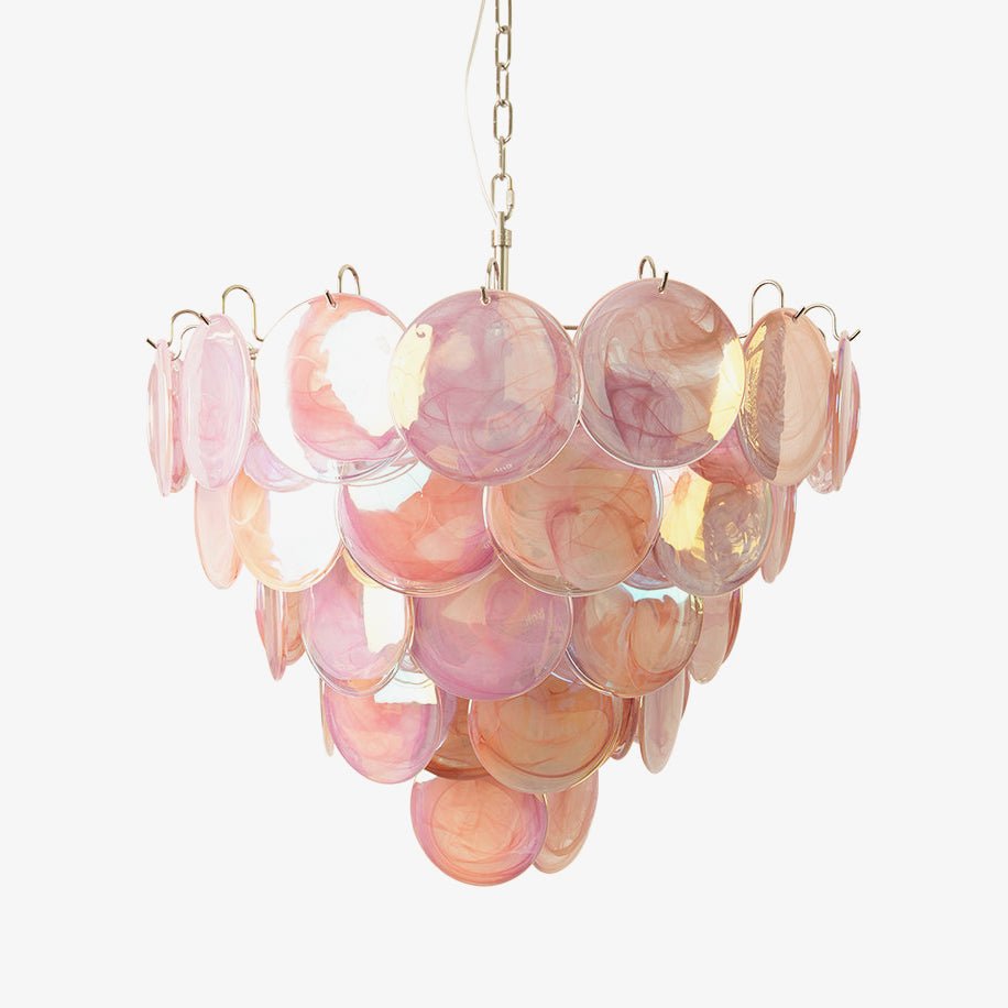 Ault Chandelier Pink Murano Disc Layered Contemporary