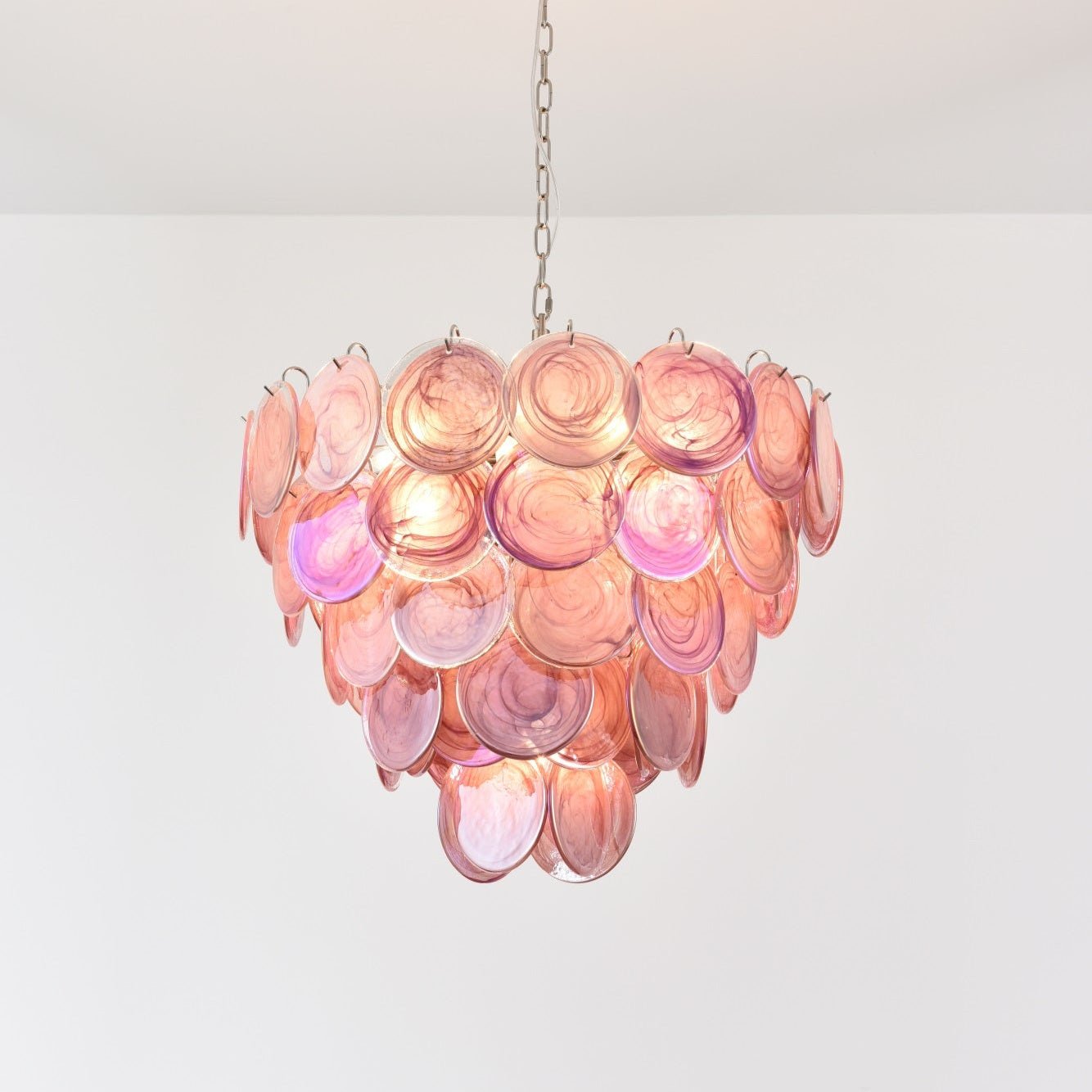 Ault Chandelier Pink Murano Disc Layered Contemporary