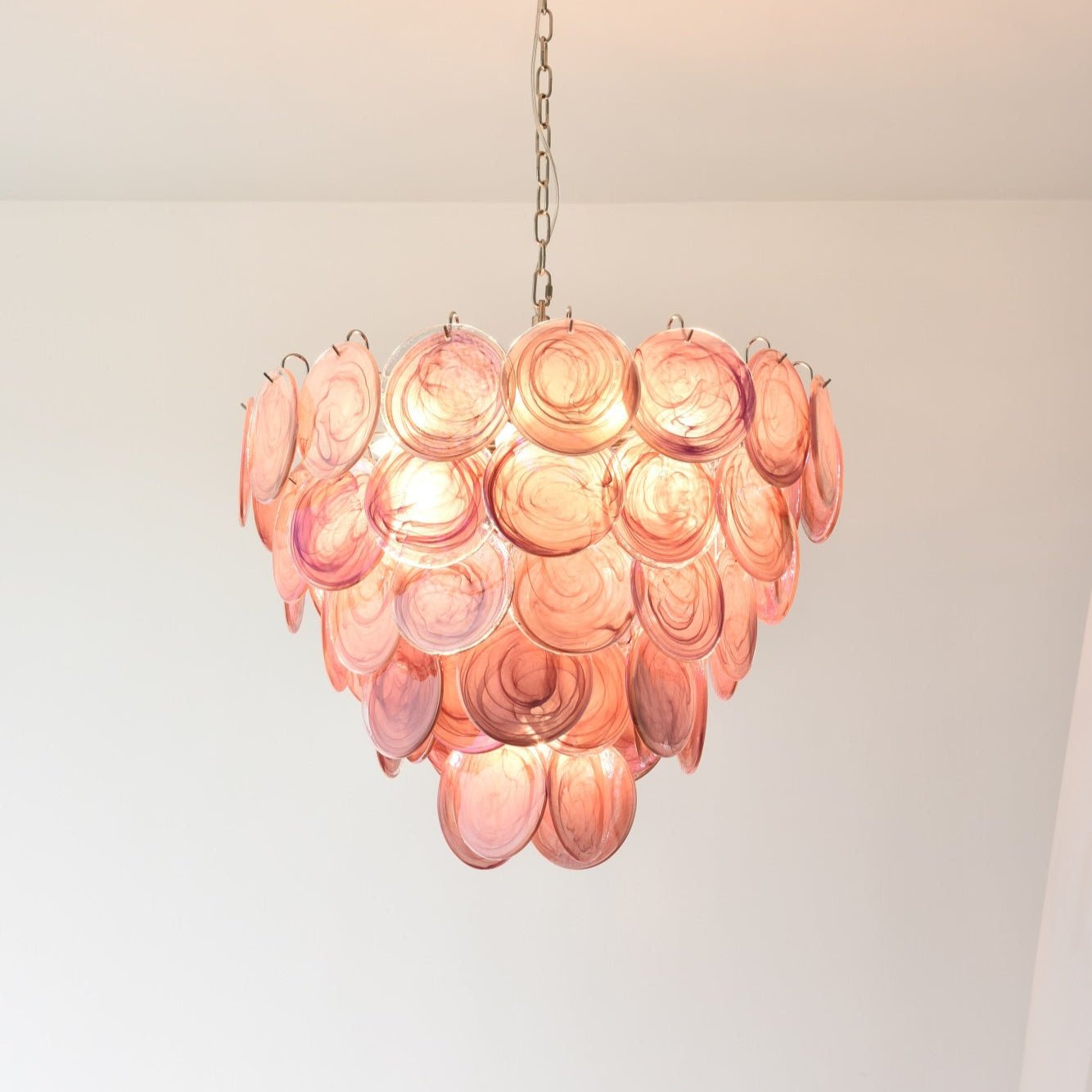 Aurora Chandelier Pink Murano Disc Layered - Neutral Decor