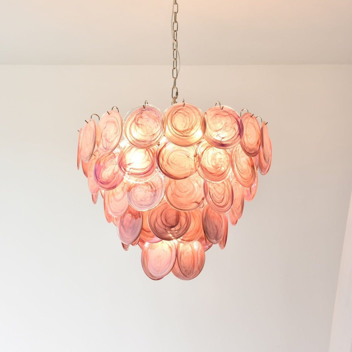 Ault Chandelier Pink Murano Disc Layered Contemporary
