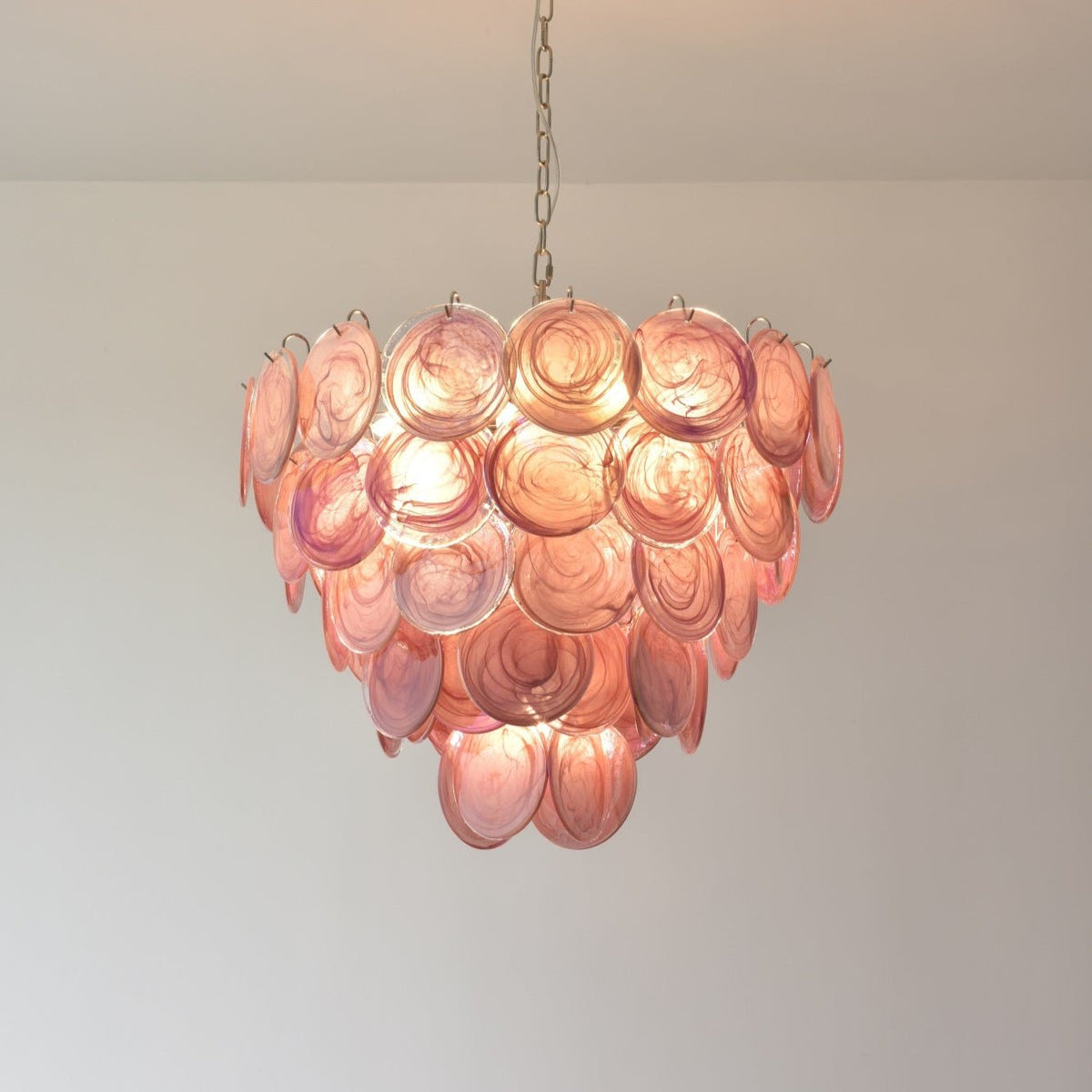 Ault Chandelier Pink Murano Disc Layered Contemporary