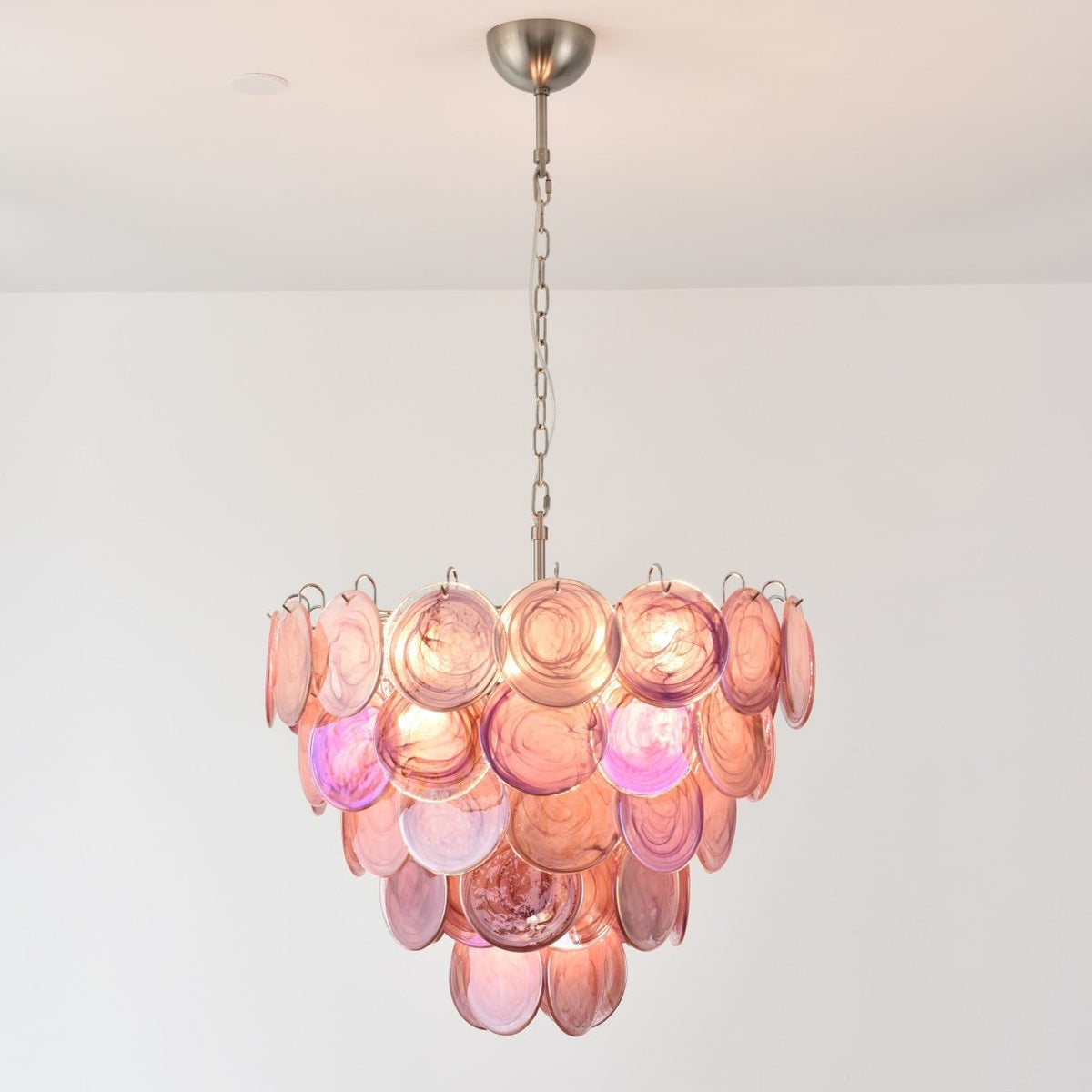 Ault Chandelier Pink Murano Disc Layered Contemporary