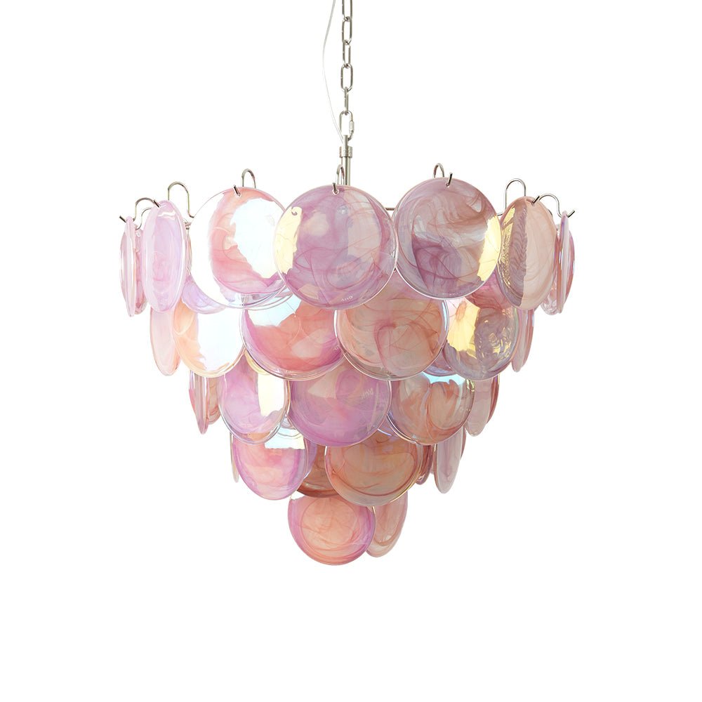 Ault Chandelier Pink Murano Disc Layered Contemporary
