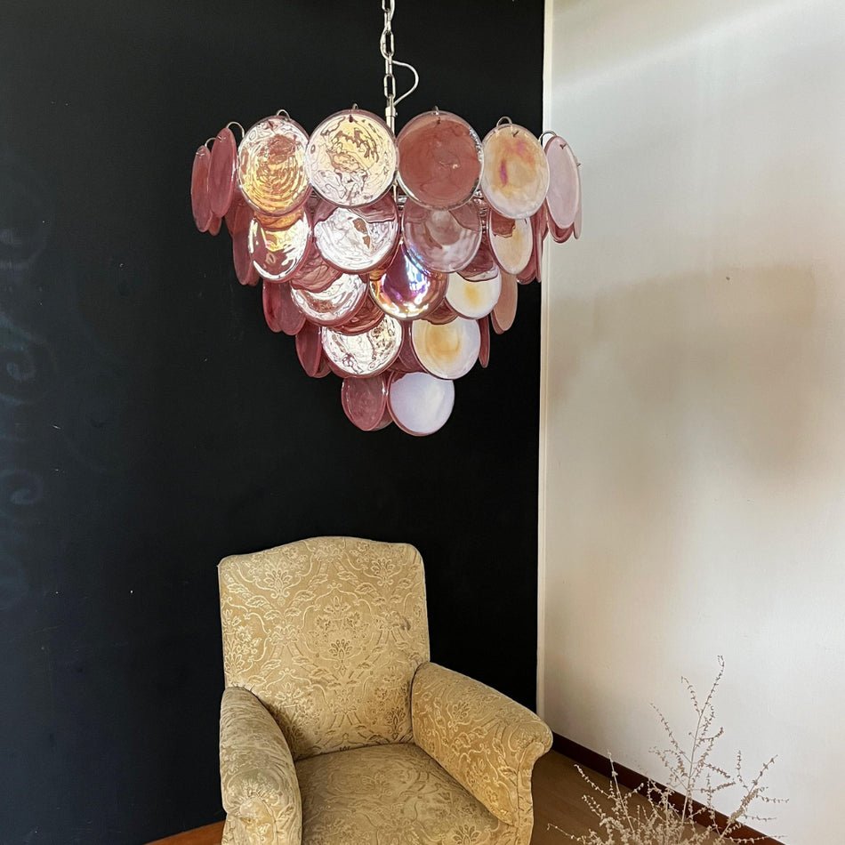 Ault Chandelier Pink Murano Disc Layered Contemporary