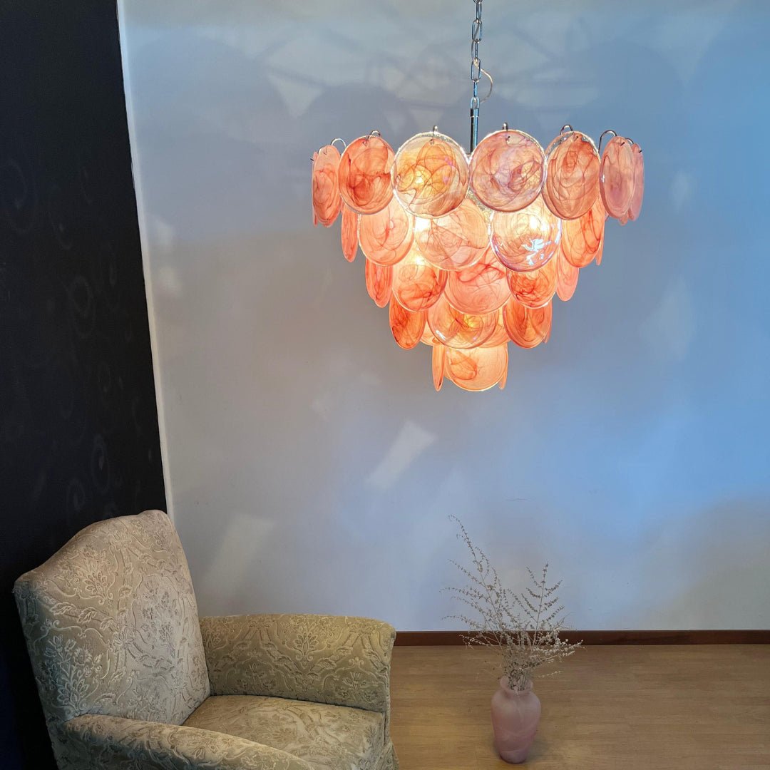 Ault Chandelier Pink Murano Disc Layered Contemporary