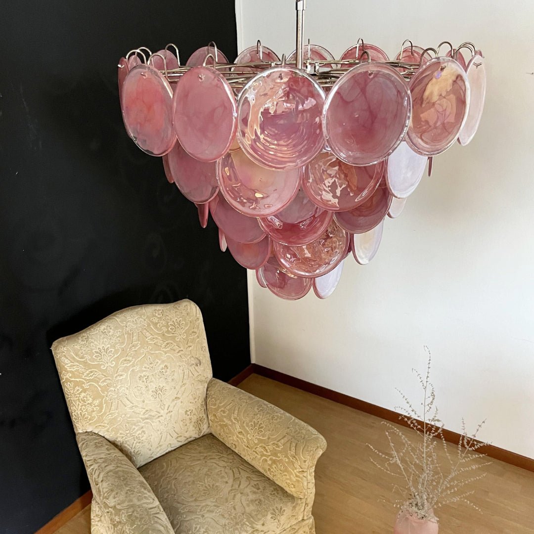 Aurora Chandelier Pink Murano Disc Layered - Neutral Decor