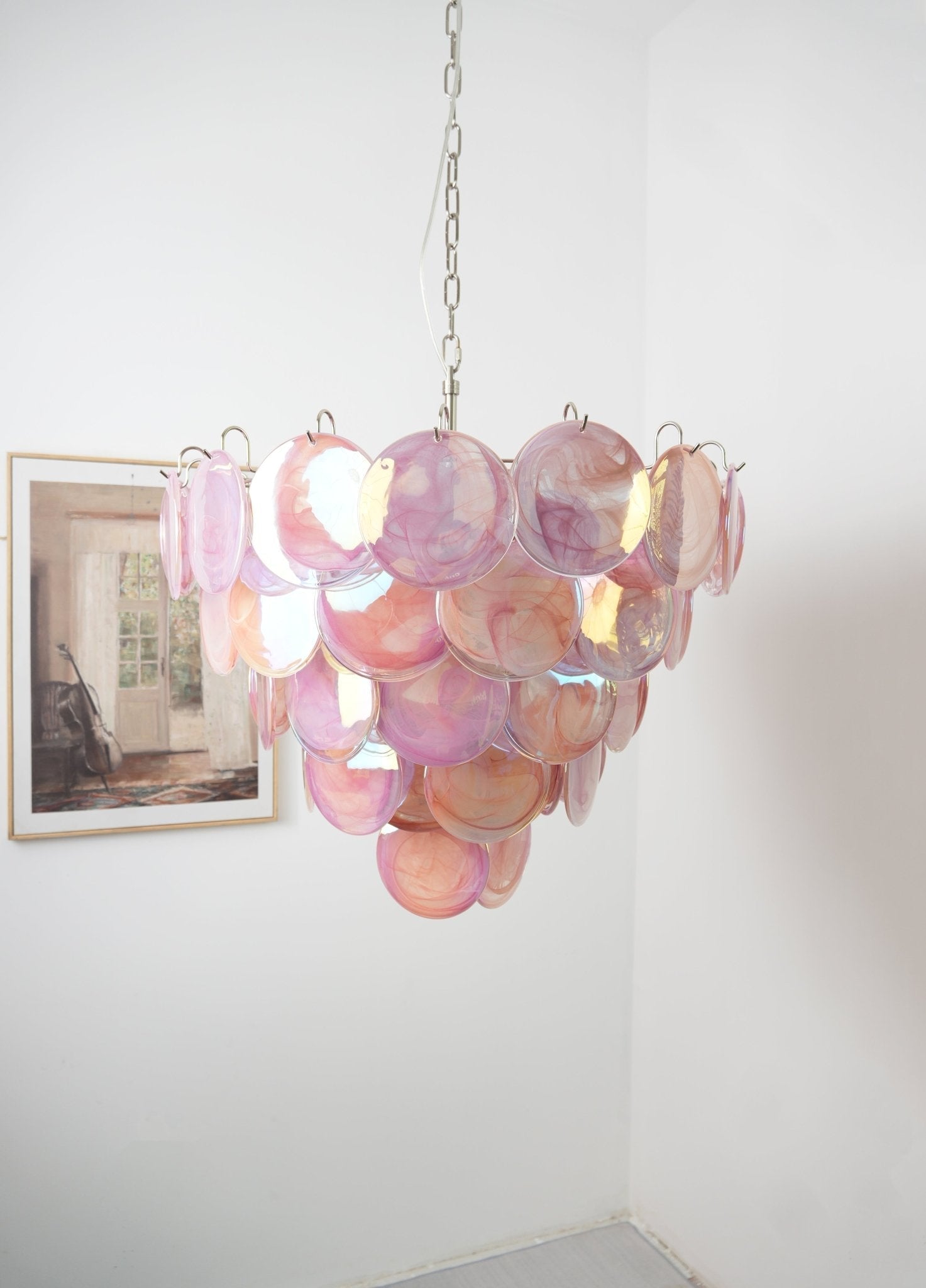 Ault Chandelier Pink Murano Disc Layered Contemporary