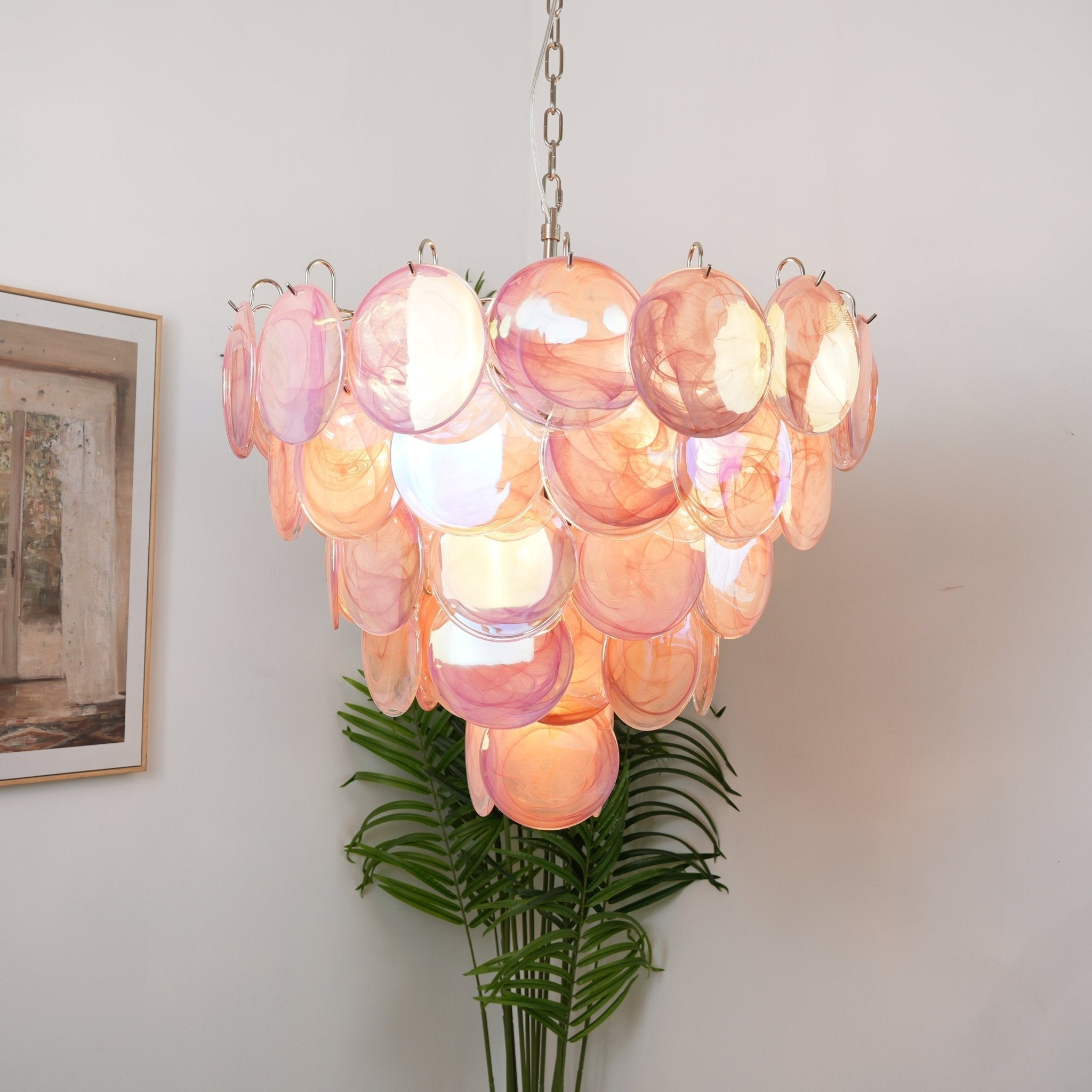 Aurora Chandelier Pink Murano Disc Layered - Neutral Decor
