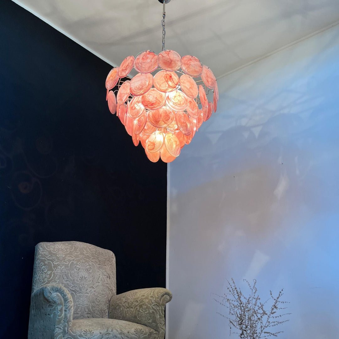 Ault Chandelier Pink Murano Disc Layered Contemporary