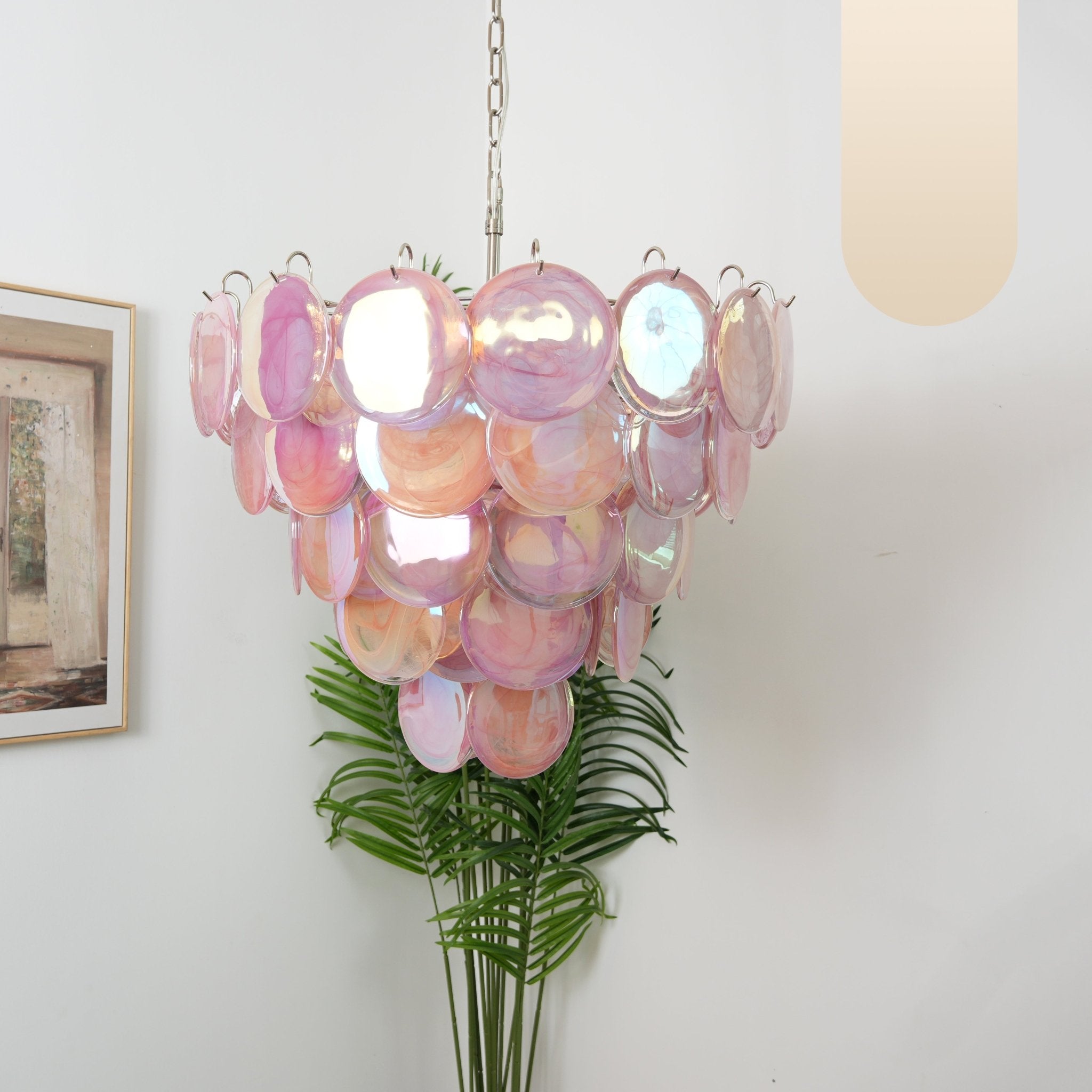 Ault Chandelier Pink Murano Disc Layered Contemporary