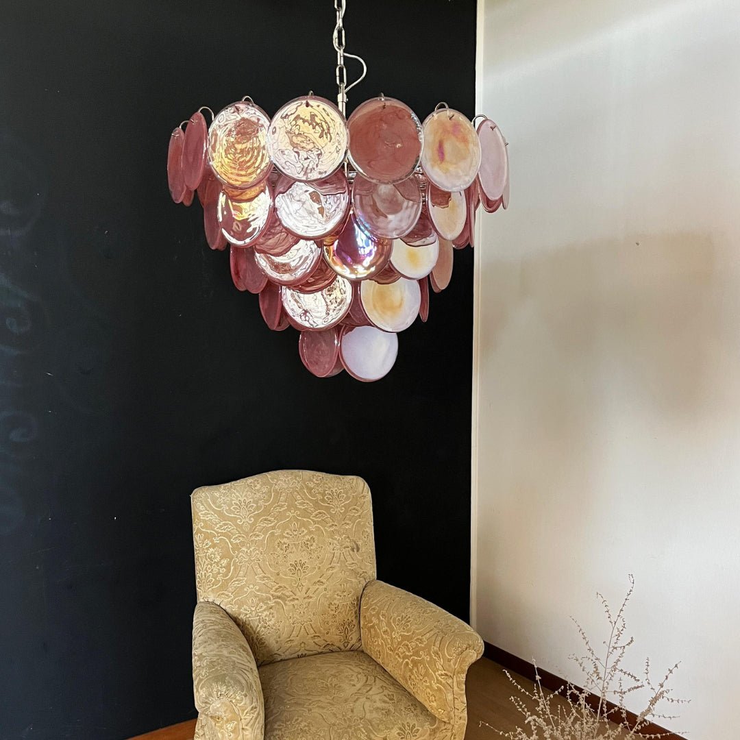 Aurora Chandelier Pink Murano Disc Layered - Neutral Decor