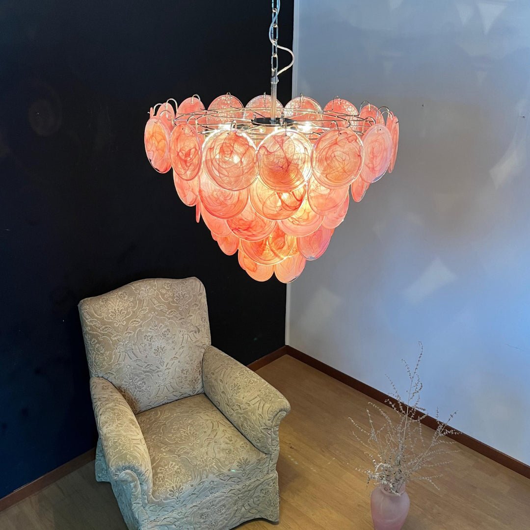 Ault Chandelier Pink Murano Disc Layered Contemporary