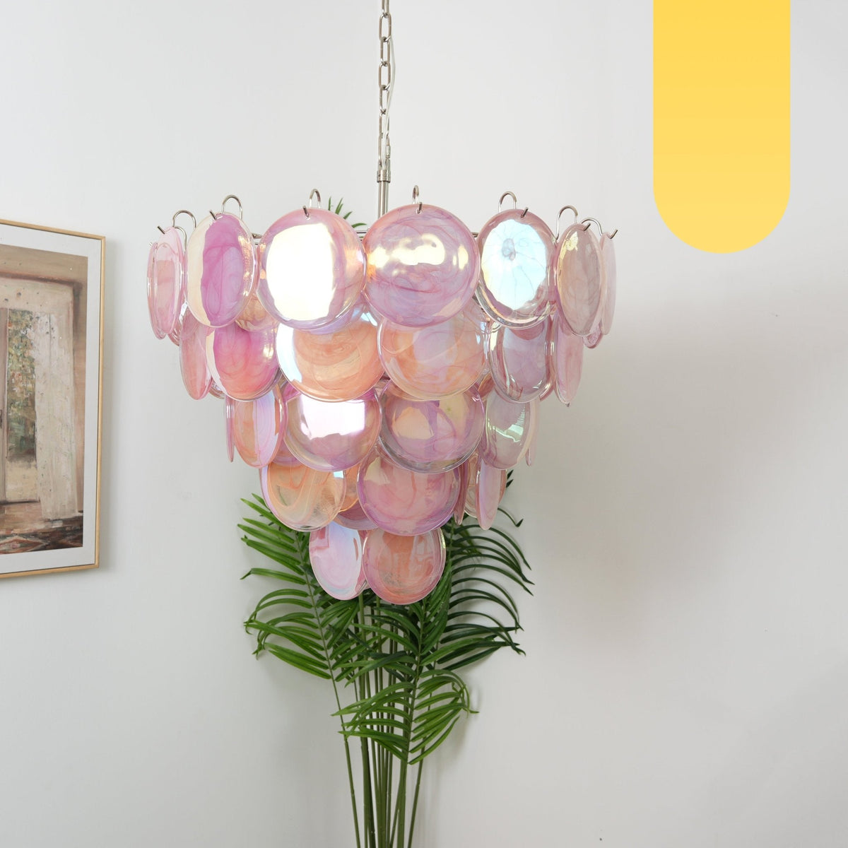 Ault Chandelier Pink Murano Disc Layered Contemporary