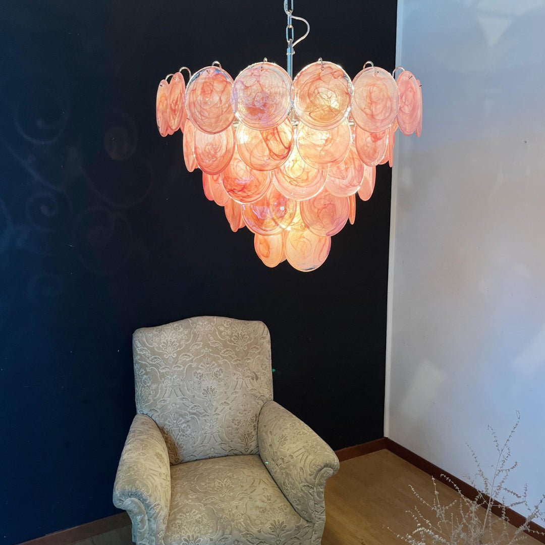 Ault Chandelier Pink Murano Disc Layered Contemporary