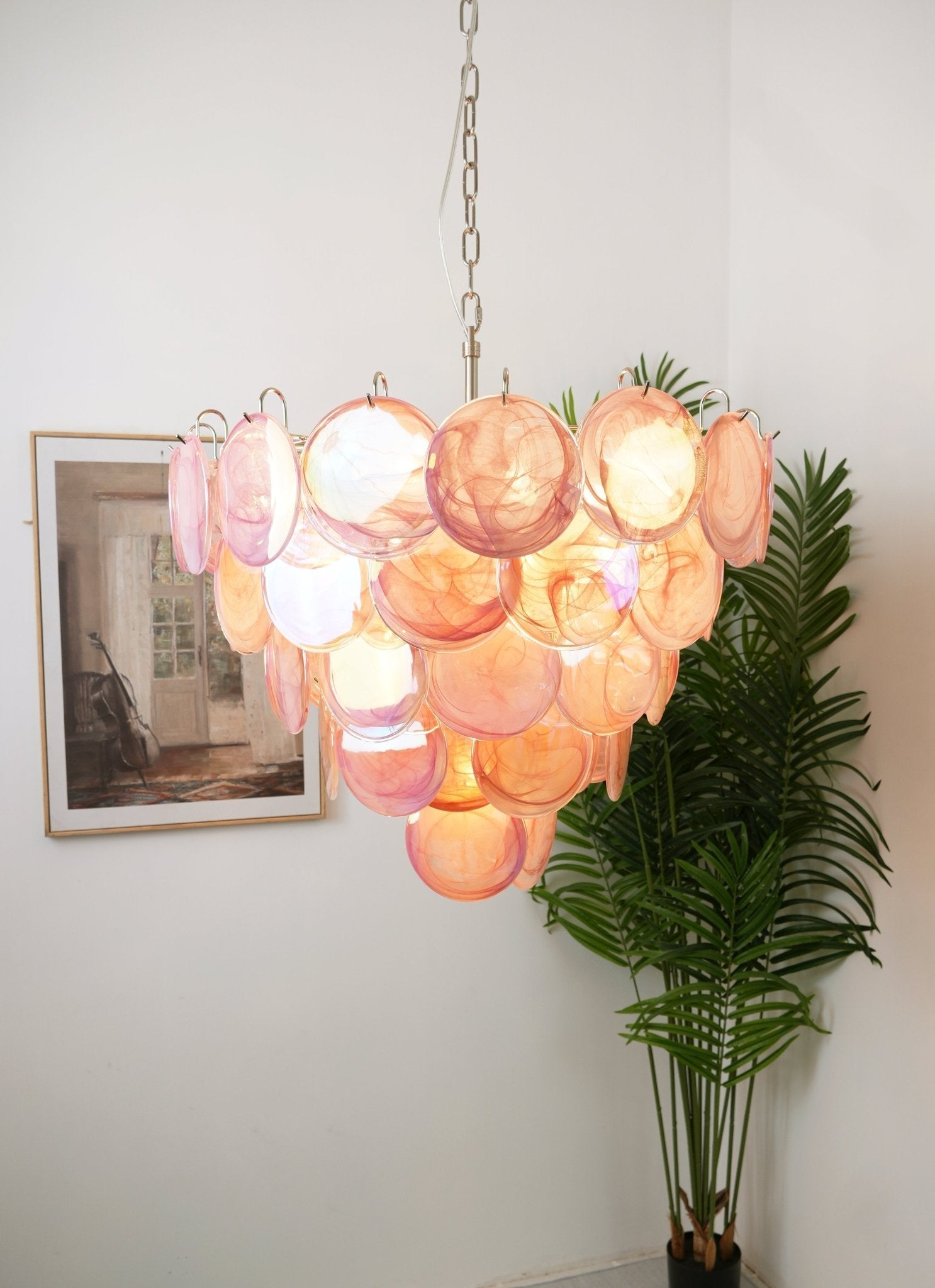 Ault Chandelier Pink Murano Disc Layered Contemporary