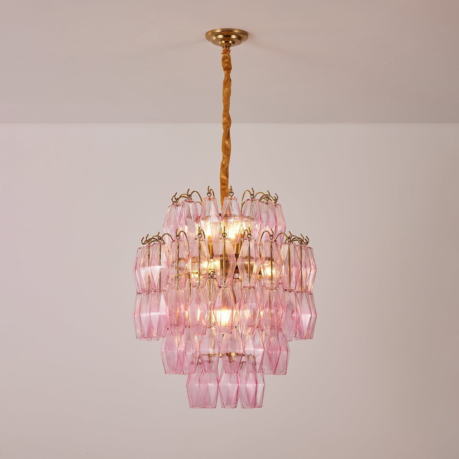 Celenine Chandelier Pink Murano Glass Layered Glam