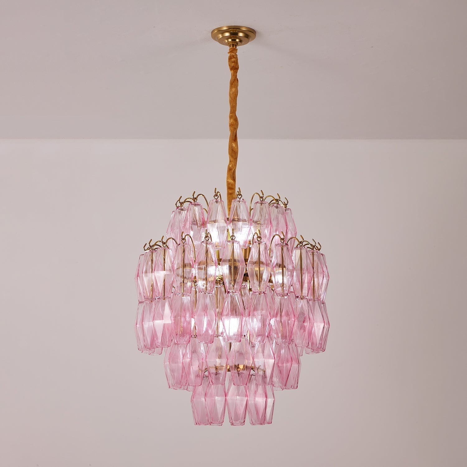 Celenine Chandelier Pink Murano Glass Layered Glam