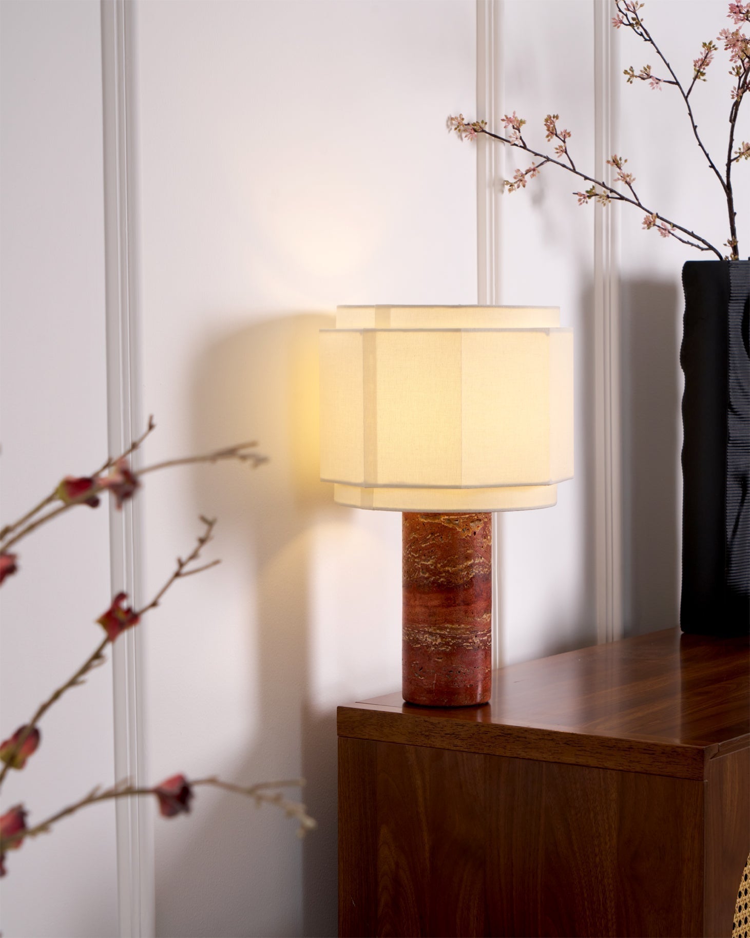 Eclipse Geometric Fabric & Marble Table Lamp