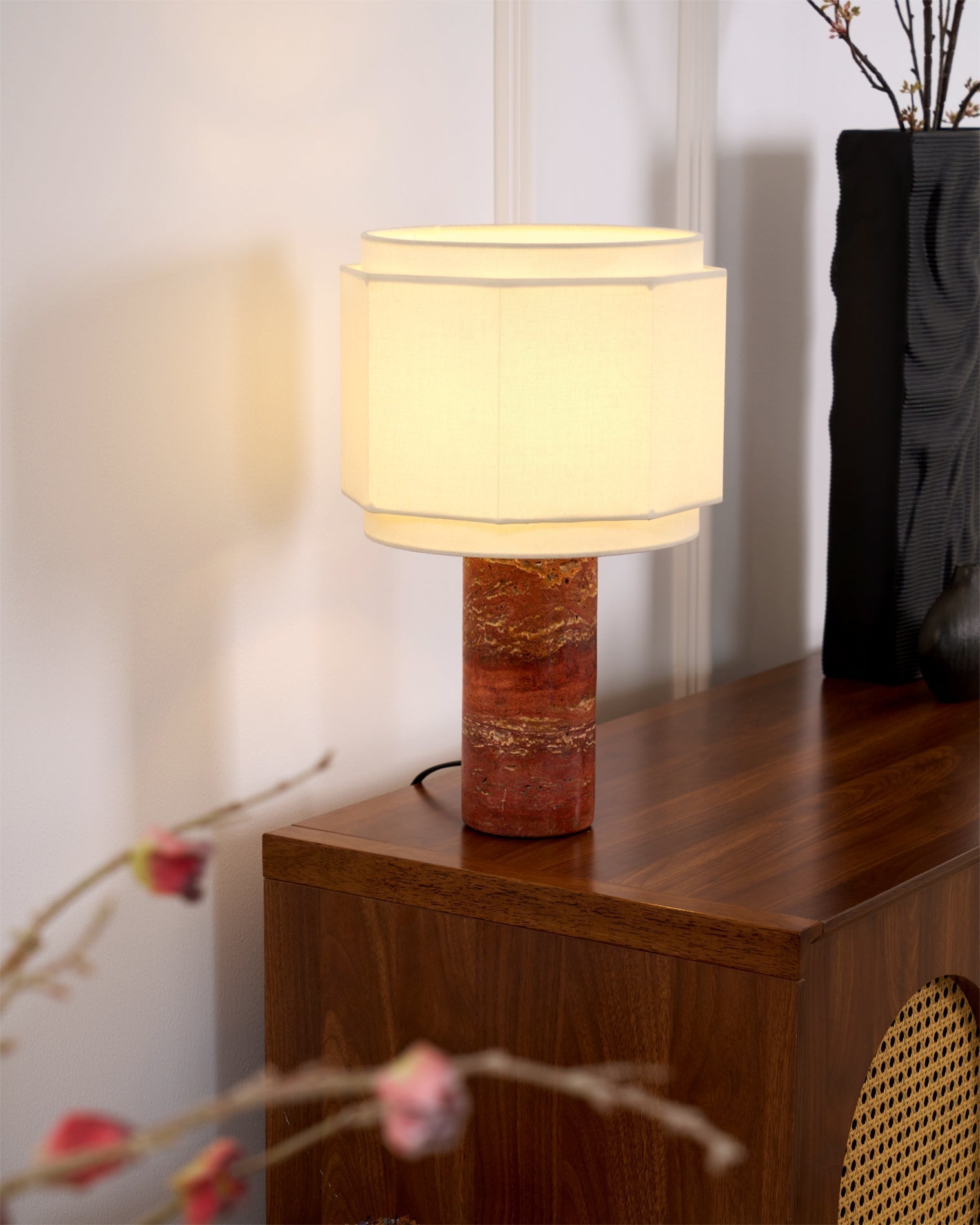 Eclipse Geometric Fabric & Marble Table Lamp