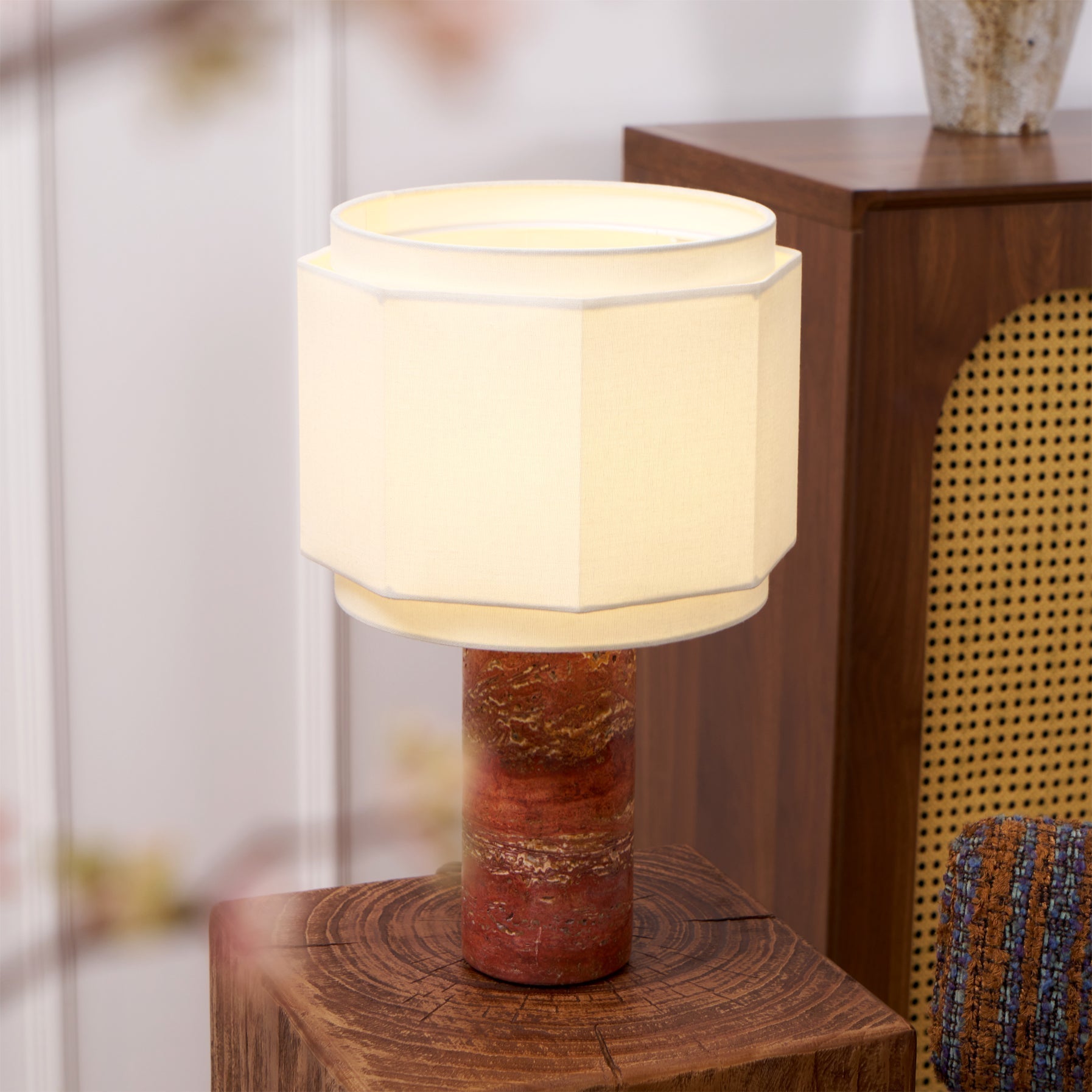 Eclipse Geometric Fabric & Marble Table Lamp