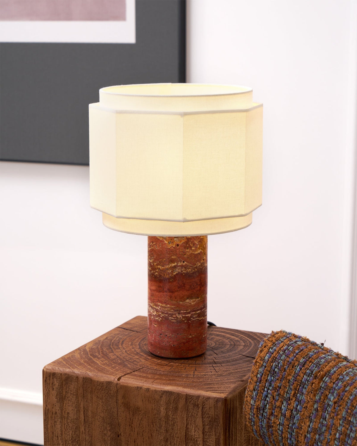 Eclipse Geometric Fabric & Marble Table Lamp