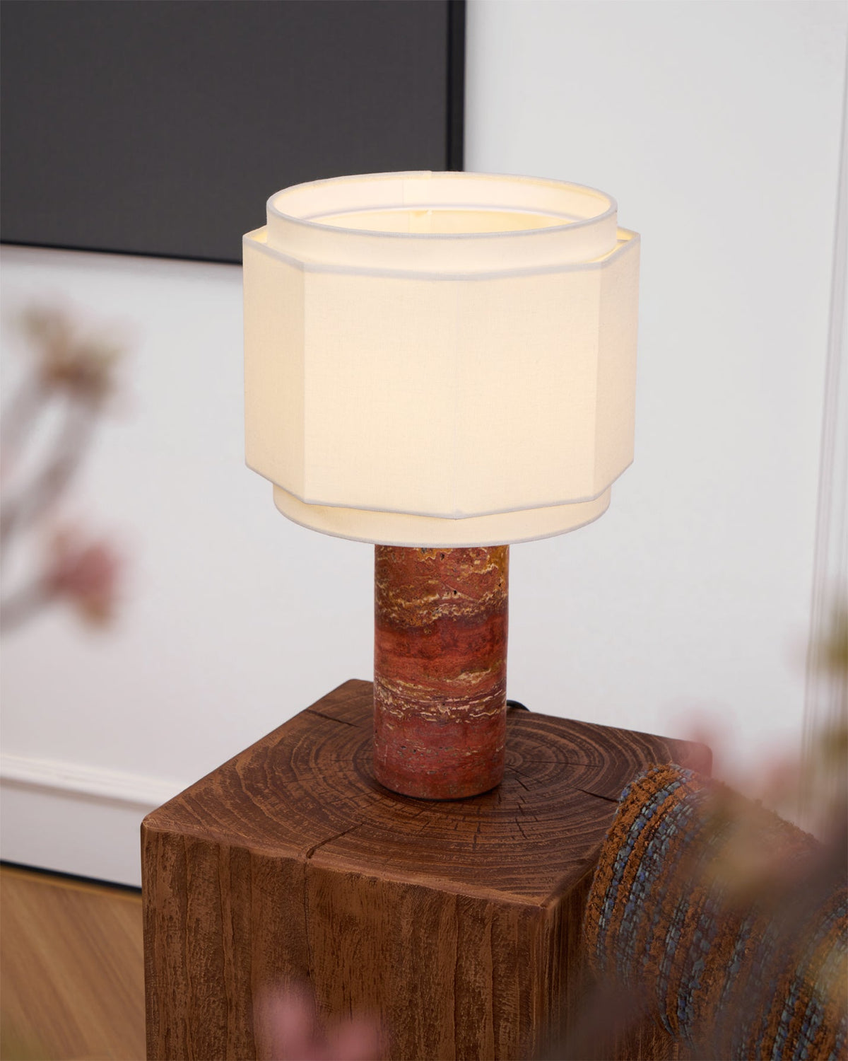 Eclipse Geometric Fabric & Marble Table Lamp