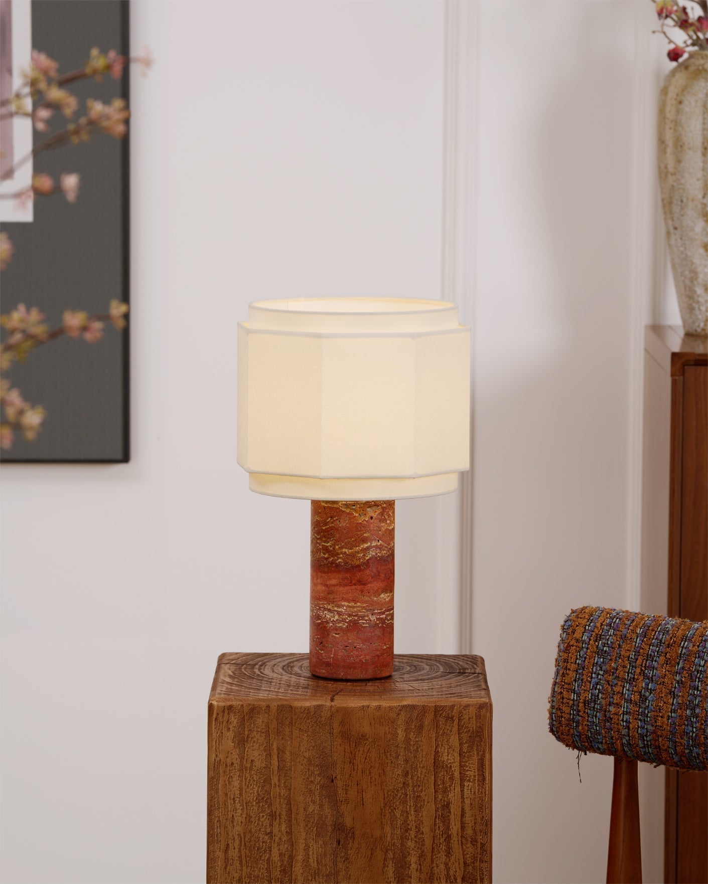 Eclipse Geometric Fabric & Marble Table Lamp