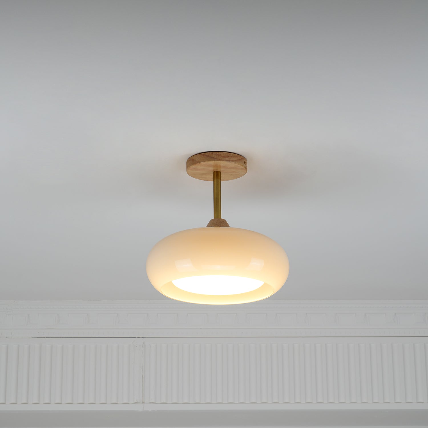 Thalia Flush Mount Ceiling Light Glass Wood &Orange&White