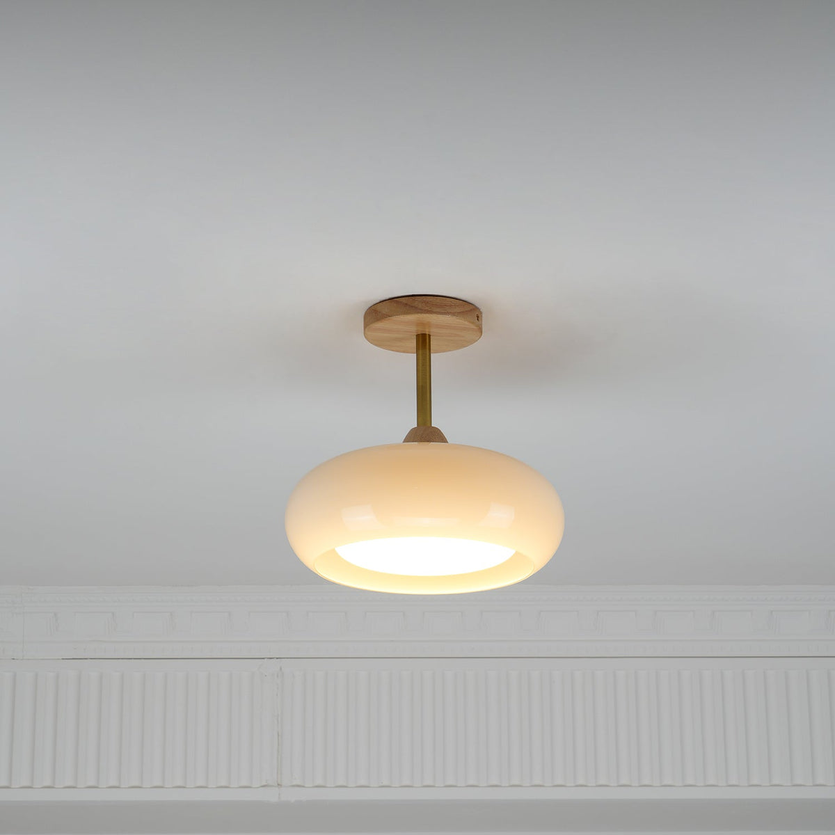 Aldaline Ceiling Lamp Glass and Wood Color Shade